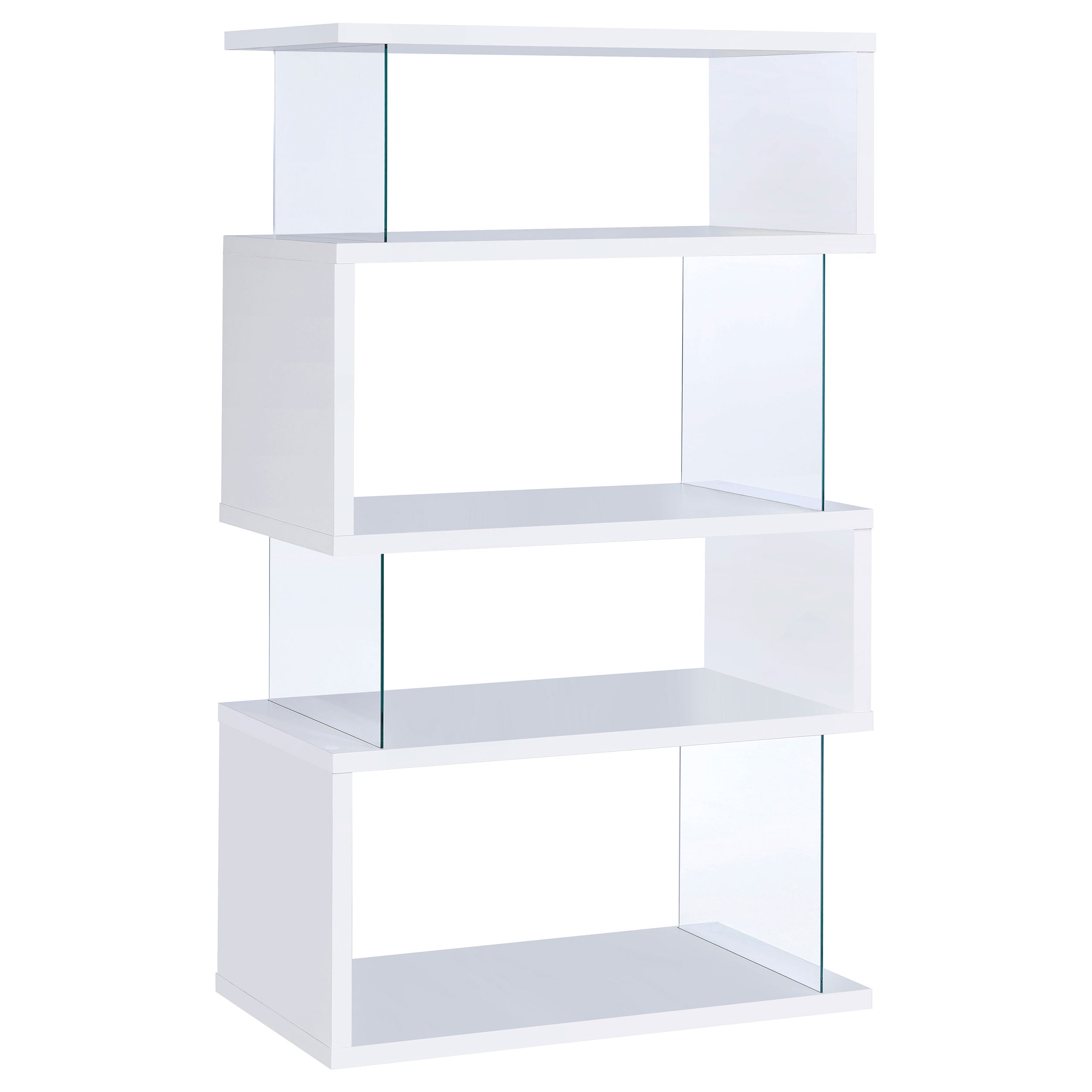 Emelle 63-inch 4-shelf Glass Panel Bookshelf White-CoasterEveryday