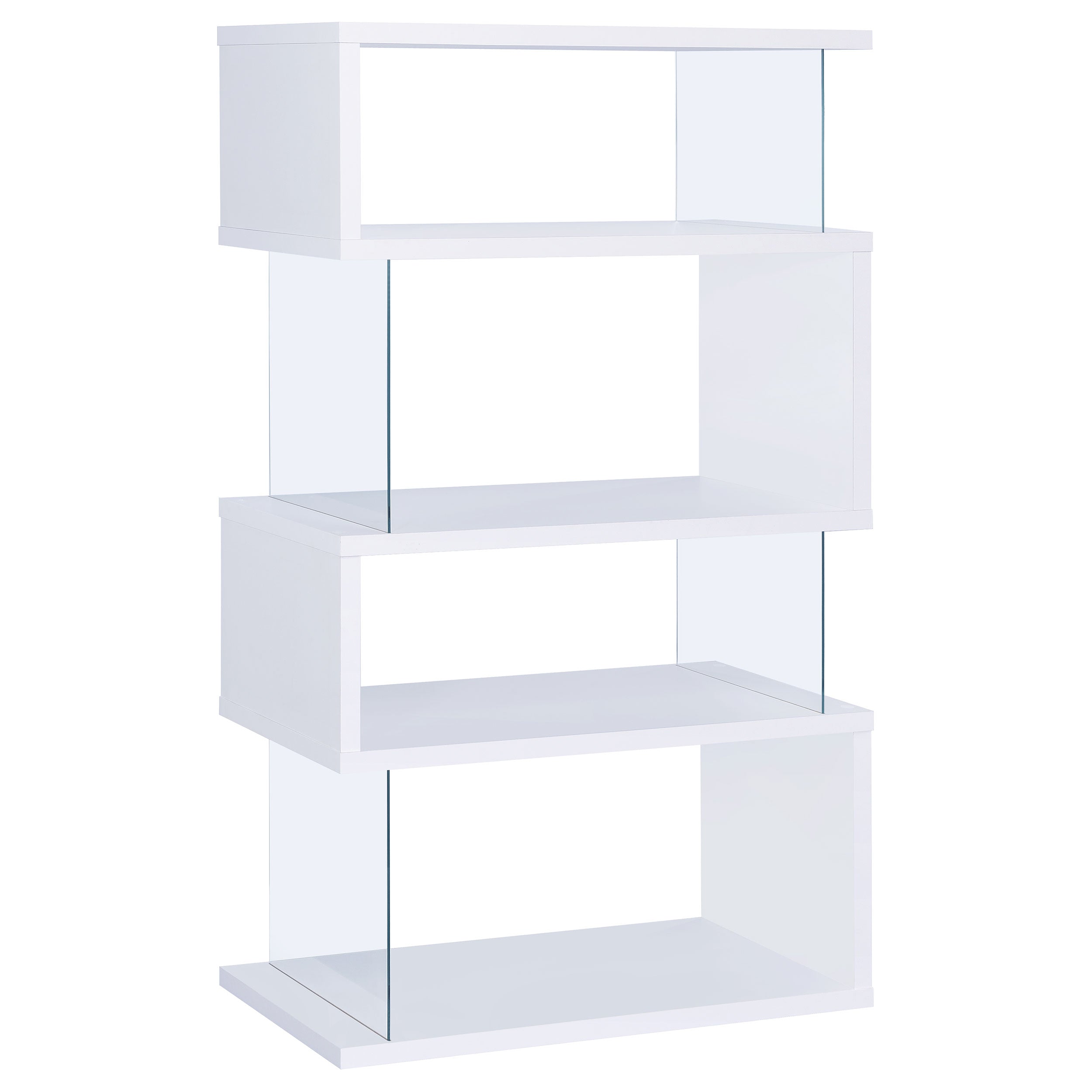 Emelle 63-inch 4-shelf Glass Panel Bookshelf White-CoasterEveryday