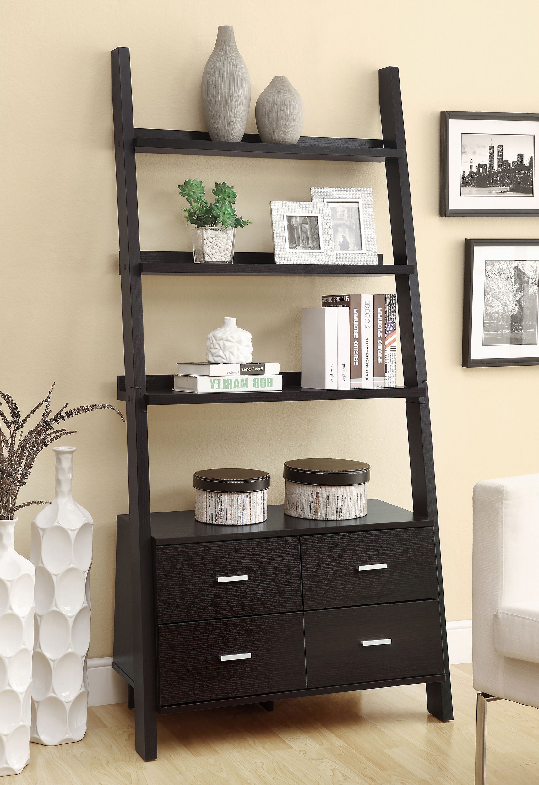 Colella 72-inch 5-shelf Storage Ladder Bookshelf Cappuccino-CoasterEveryday