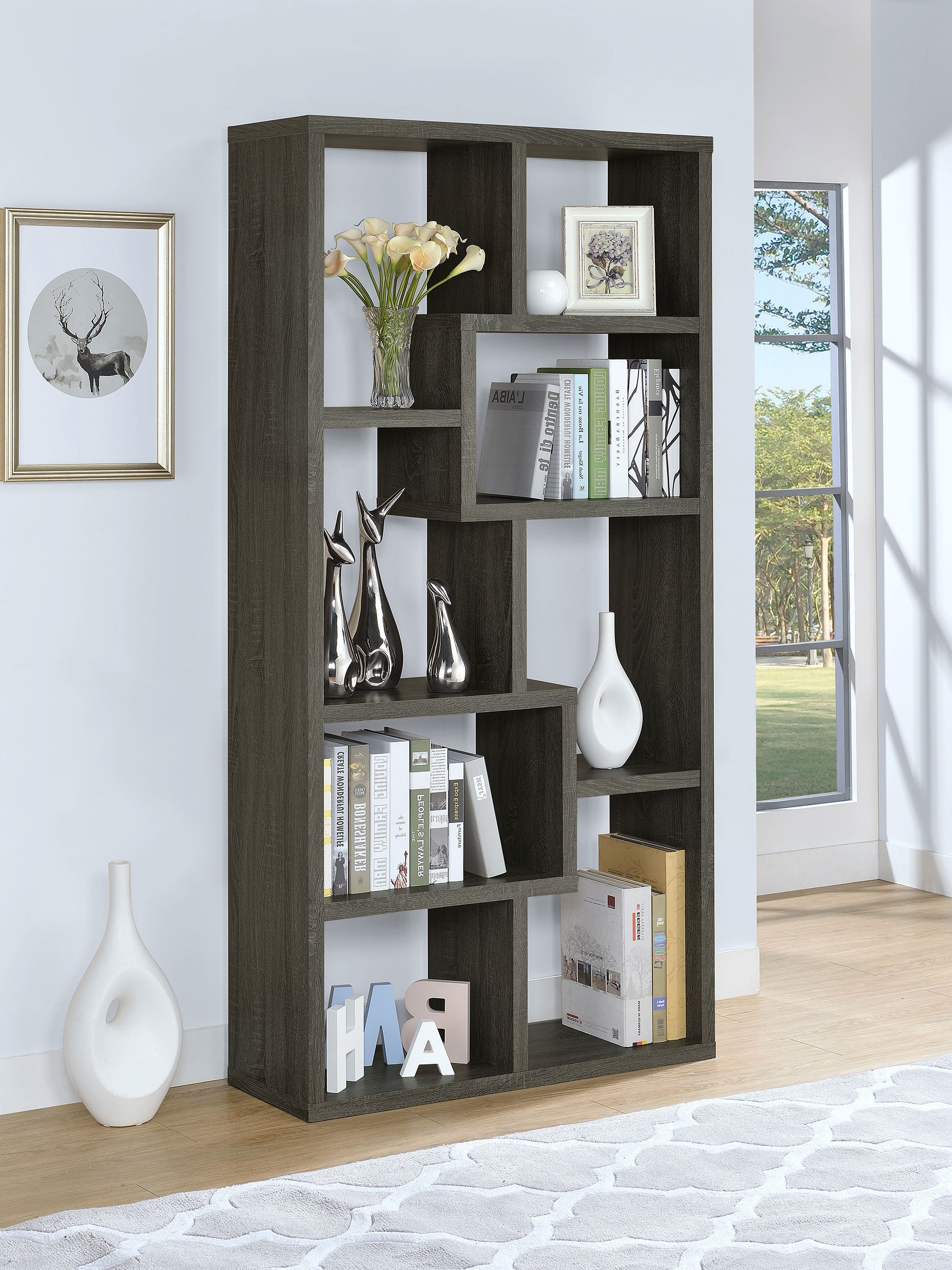 Theo 71-inch 6-shelf Bookshelf Weathered Grey-CoasterEveryday