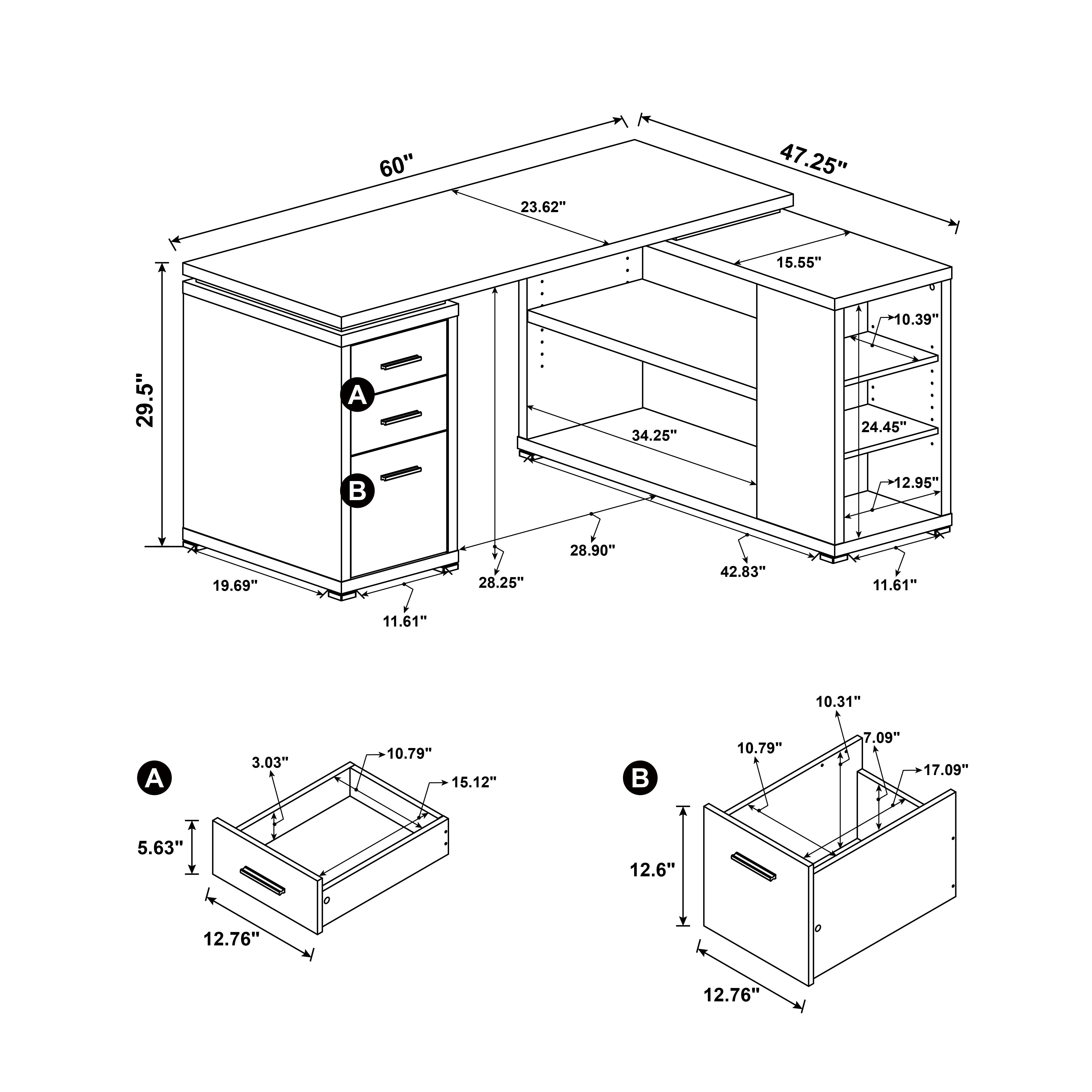 Yvette 60-inch 3-drawer L-Shape Computer Desk White-CoasterEveryday