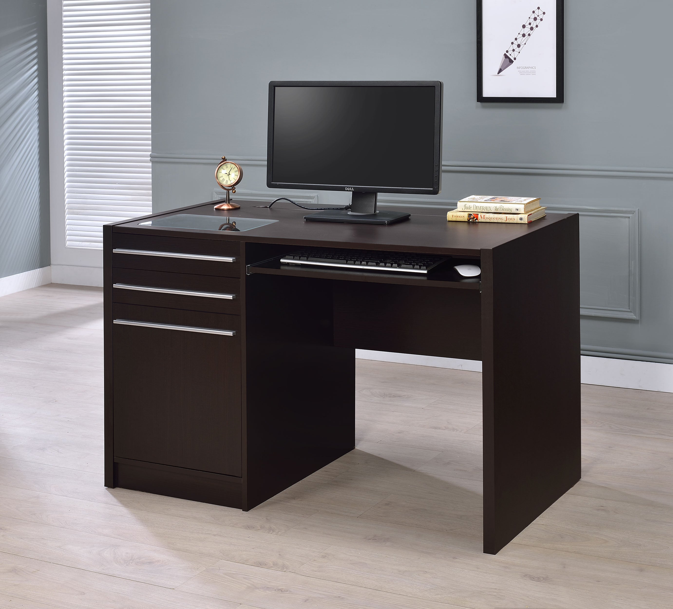 Halston 47-inch 2-drawer Office Desk with Cabinet Cappuccino-CoasterEveryday