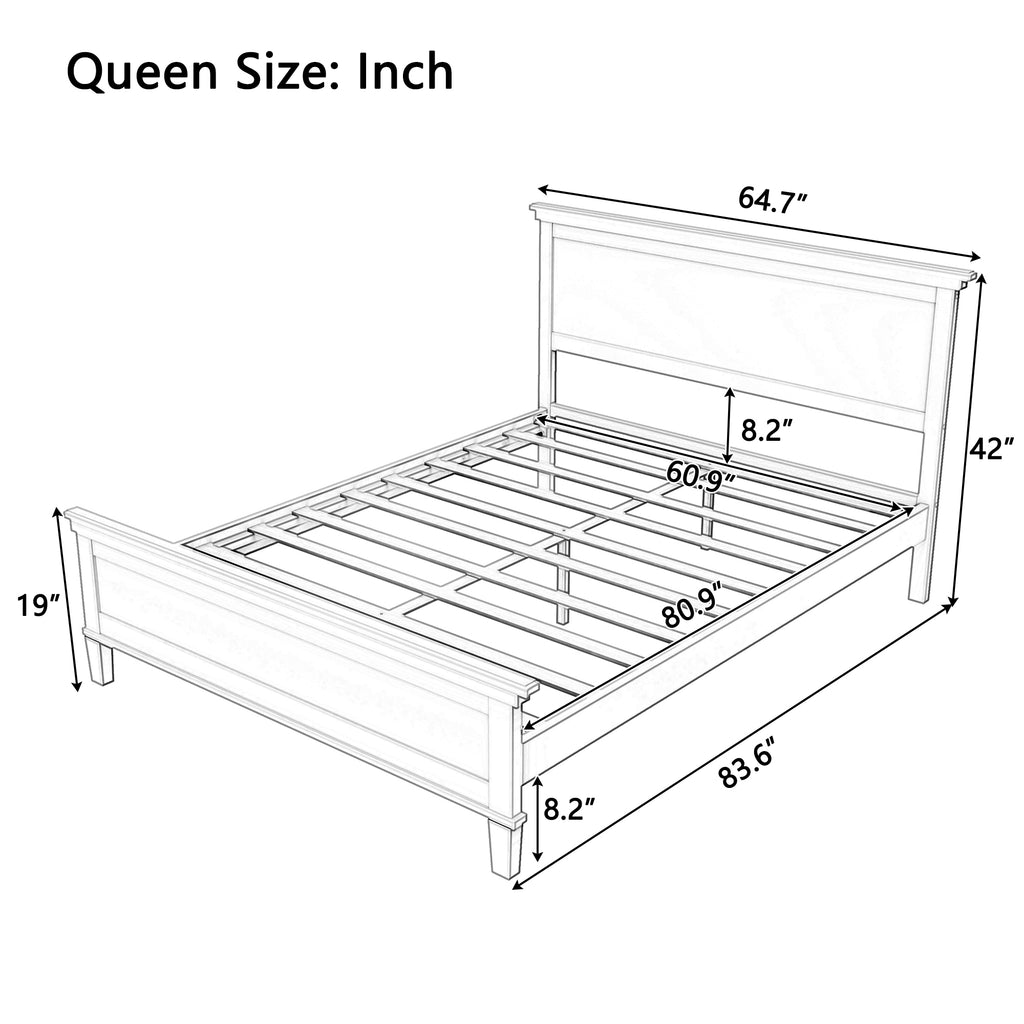 Mid-Century Modern Wood Platform Bed - Queen Size