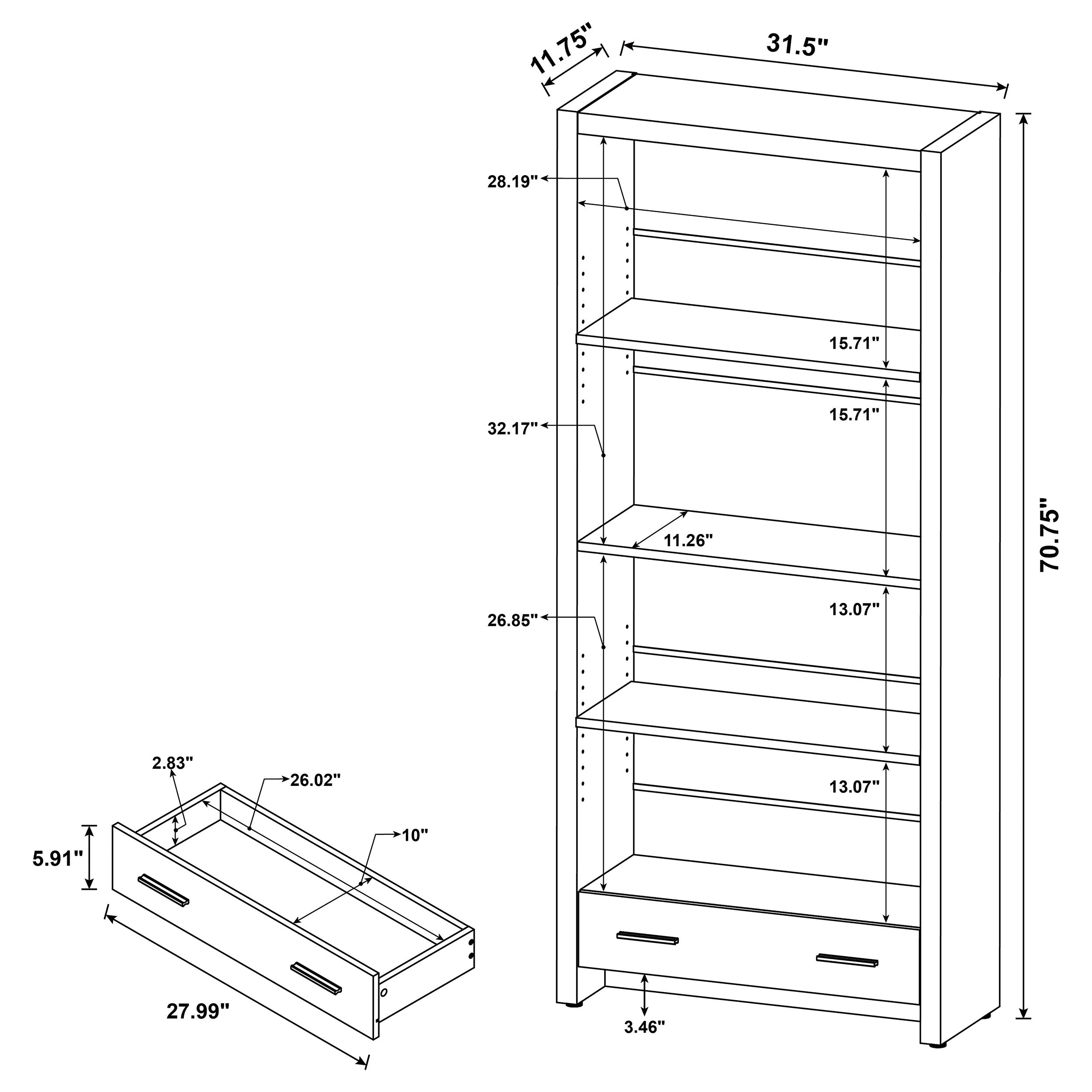 Skylar 71-inch 5-shelf Bookcase with Drawer Cappuccino-CoasterEveryday