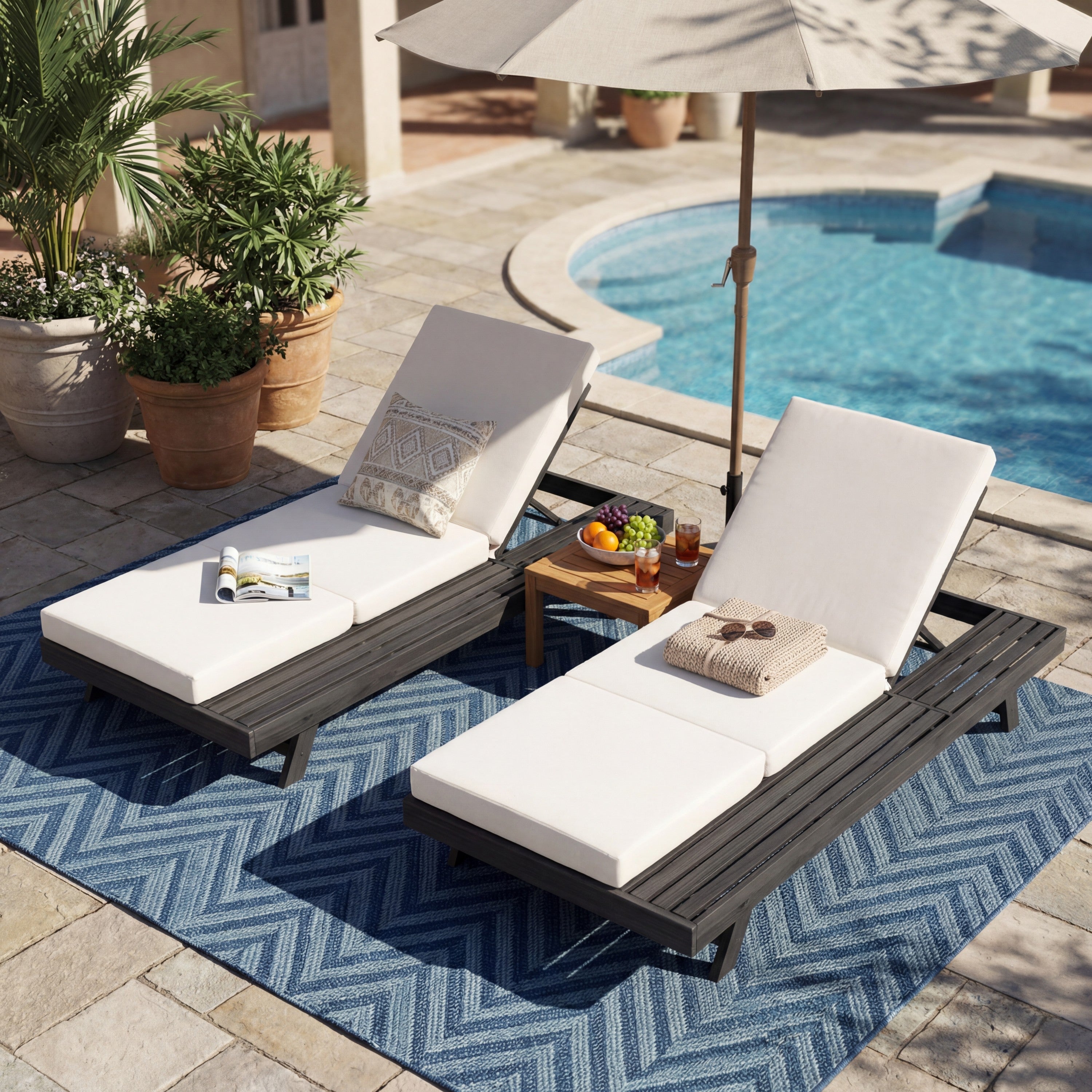 Lounge Chaise Set in Acacia Solid Wood