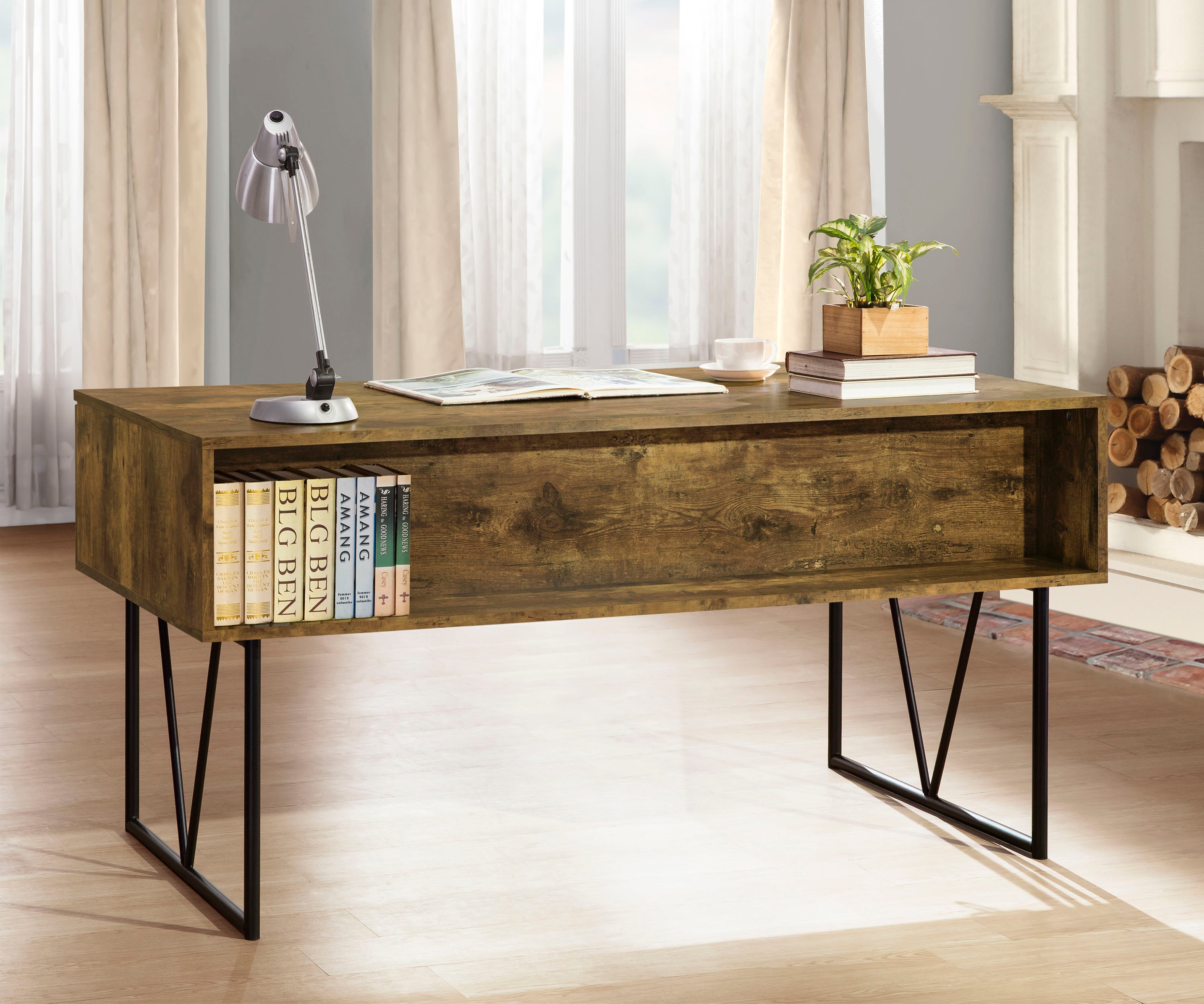 Analiese 63-inch 4-drawer Writing Desk Rustic Nutmeg-CoasterEveryday