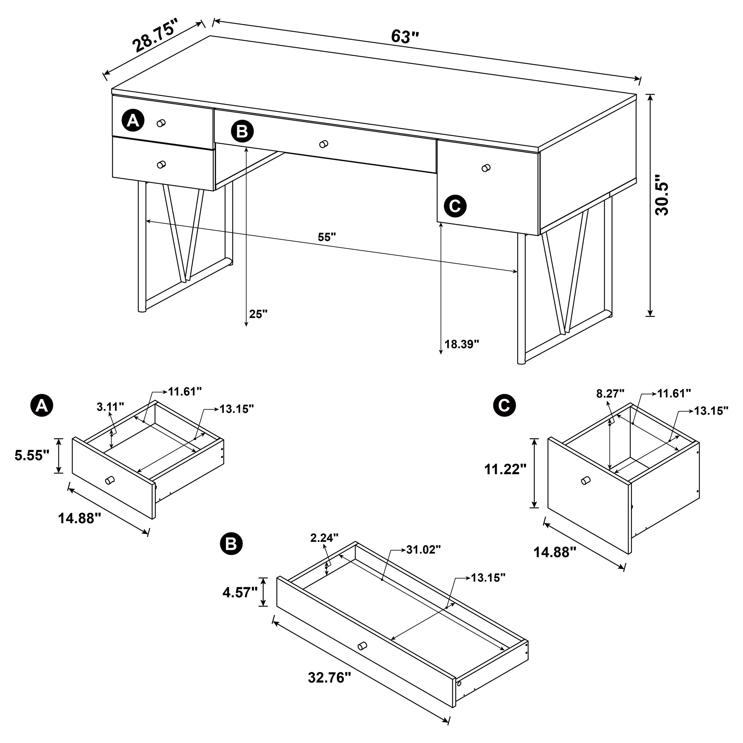 Analiese 63-inch 4-drawer Writing Desk Rustic Nutmeg-CoasterEveryday