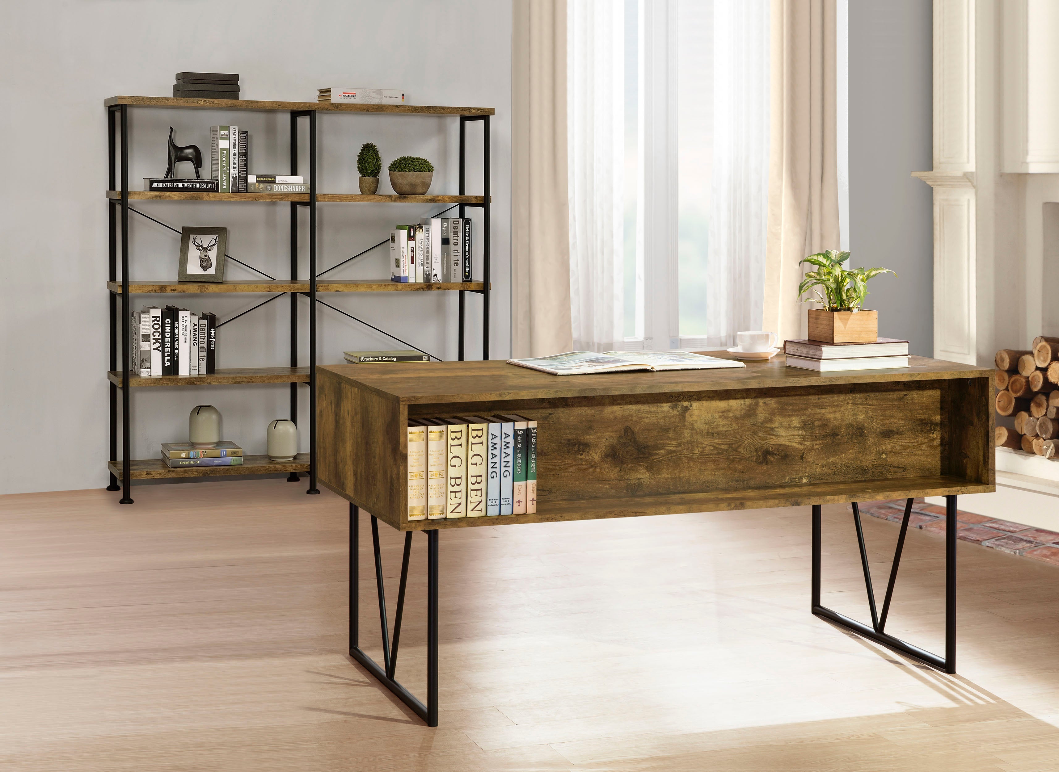 Analiese 63-inch 4-drawer Writing Desk Rustic Nutmeg-CoasterEveryday