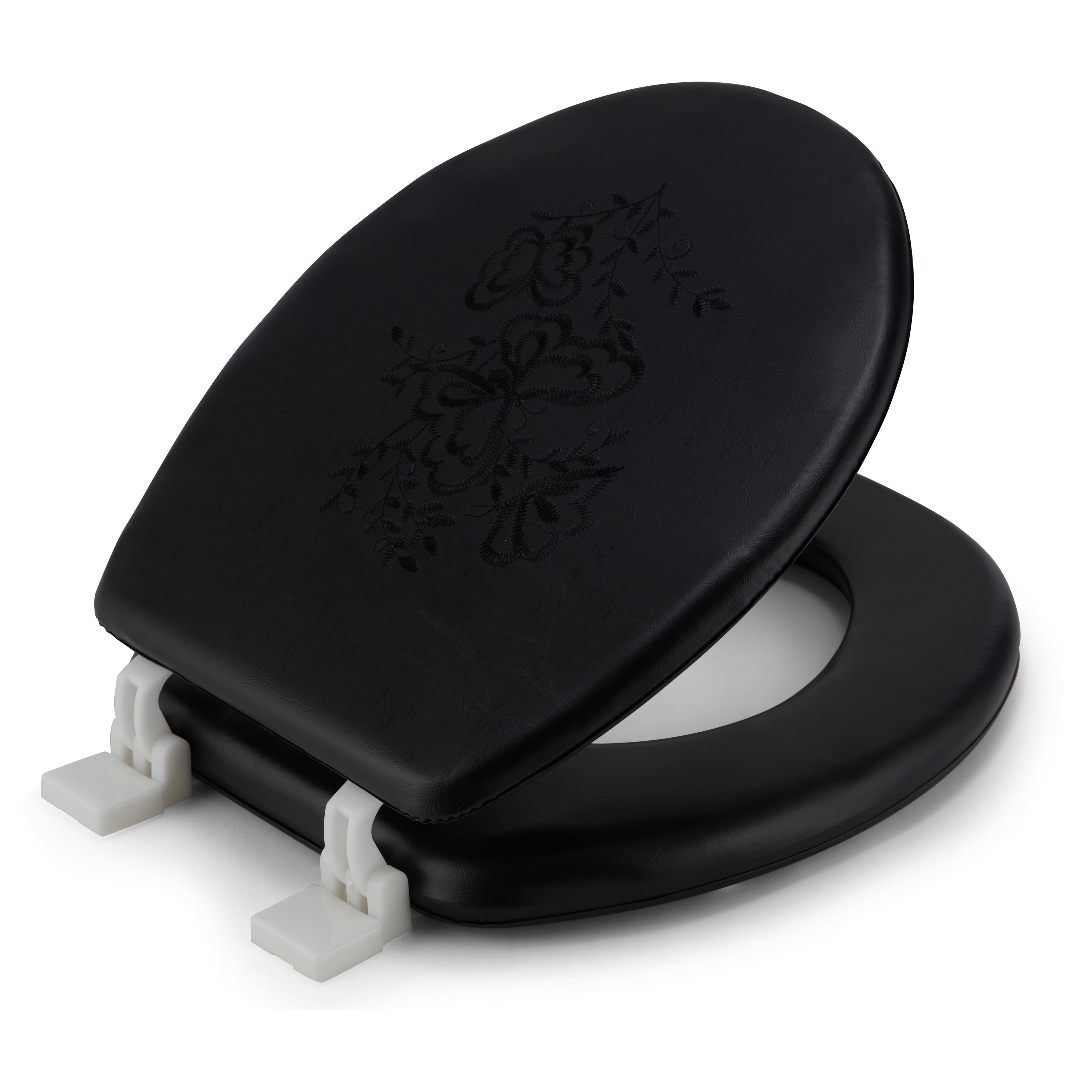Embroidered Padded Soft Round Toilet Seat With Easy Clean & Change Hinge