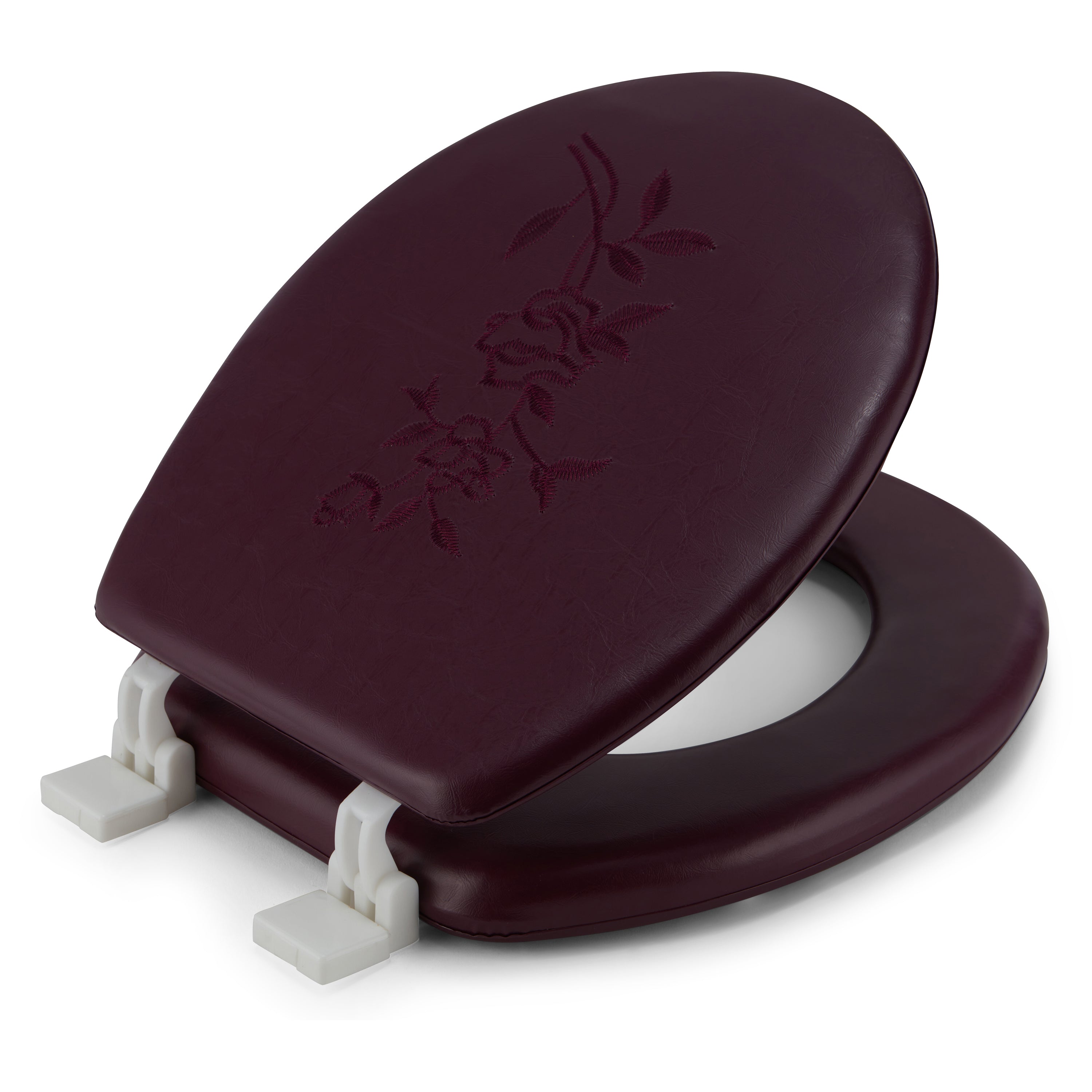 Embroidered Padded Soft Round Toilet Seat With Easy Clean & Change Hinge