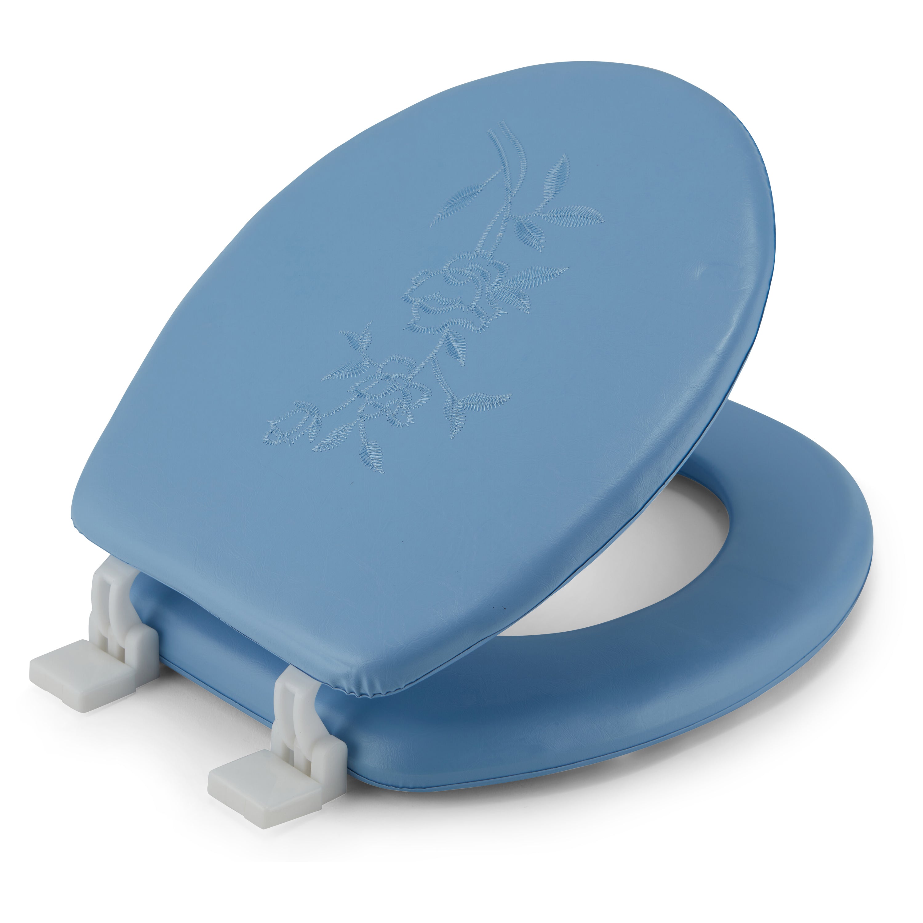 Embroidered Padded Soft Round Toilet Seat With Easy Clean & Change Hinge
