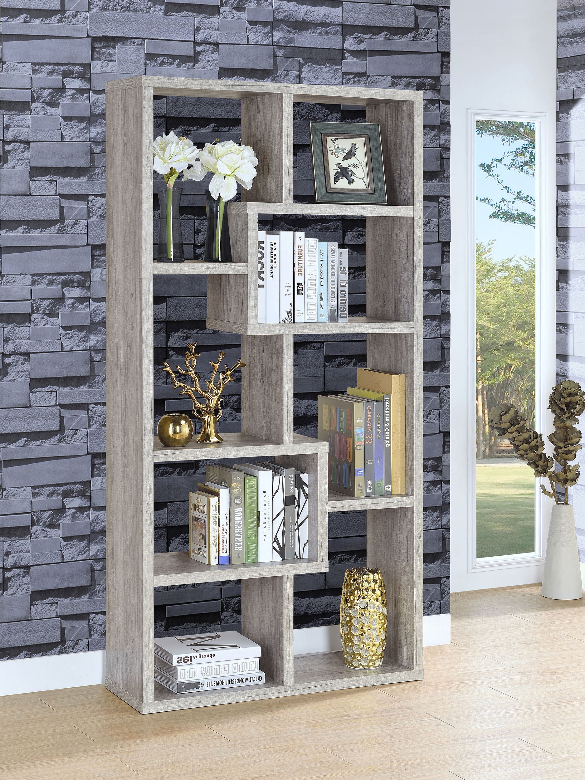 Theo 71-inch 6-shelf Bookshelf Grey Driftwood-CoasterEveryday