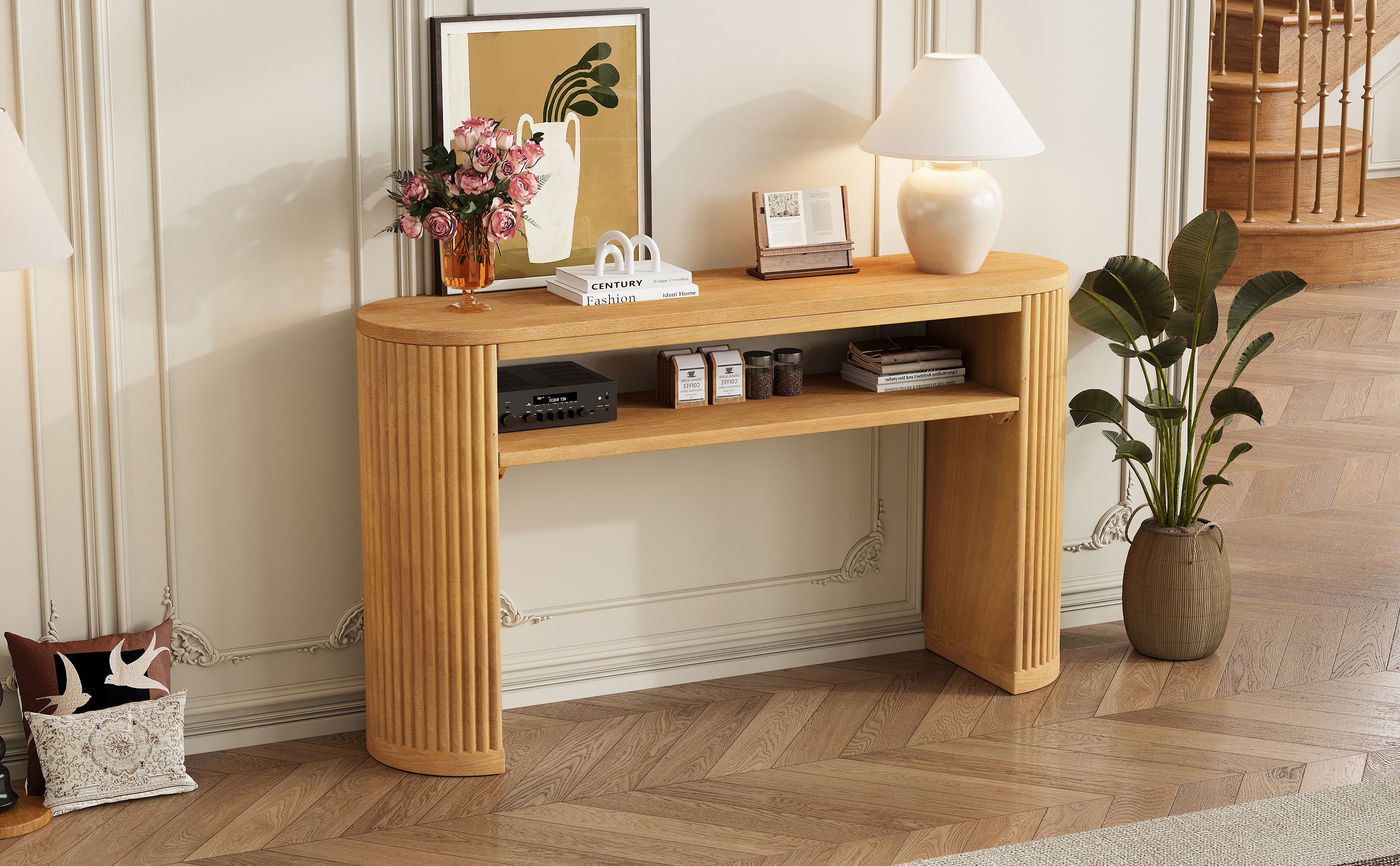 TREXM Rustic Console Table with Fluted Legs
