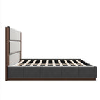 Upholstered Platform Bed Frame With Extended Wood Headboard