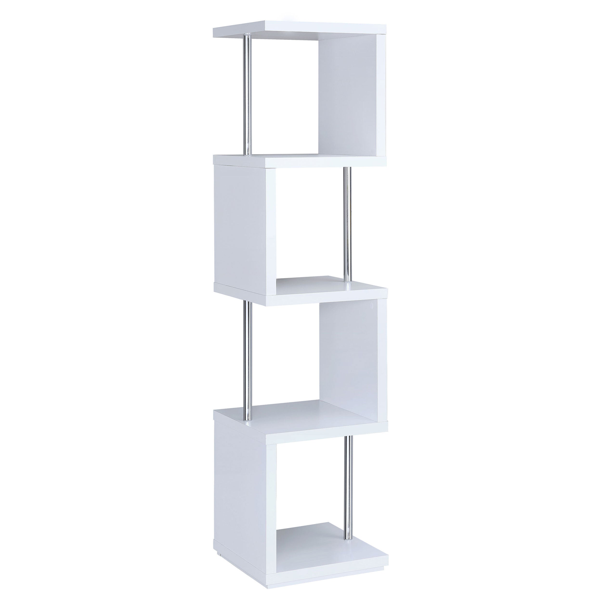 Baxter 67-inch 4-shelf Bookshelf White and Chrome-CoasterEveryday