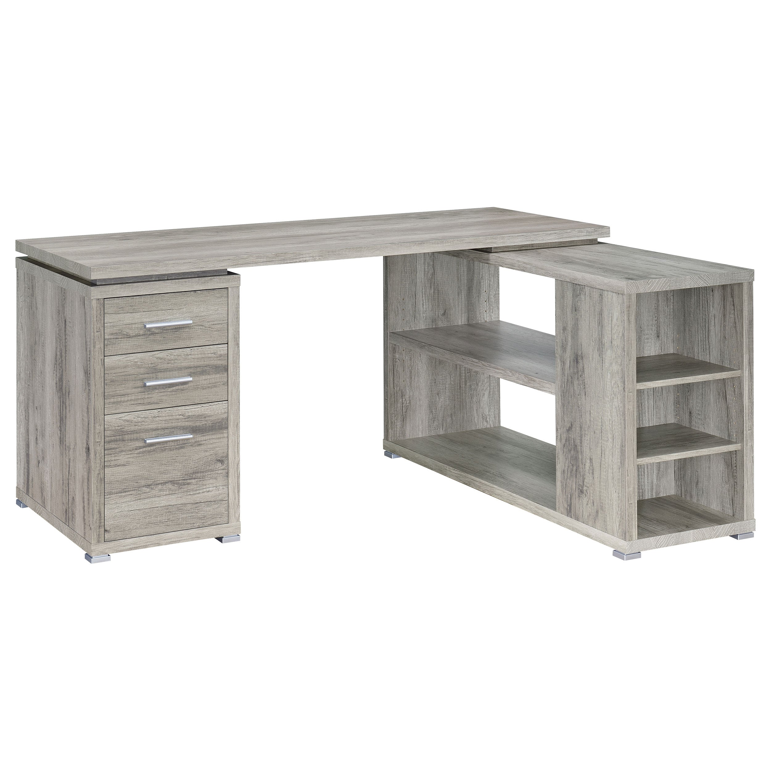 Yvette 60-inch 3-drawer L-Shape Computer Desk Grey Driftwood-CoasterEveryday