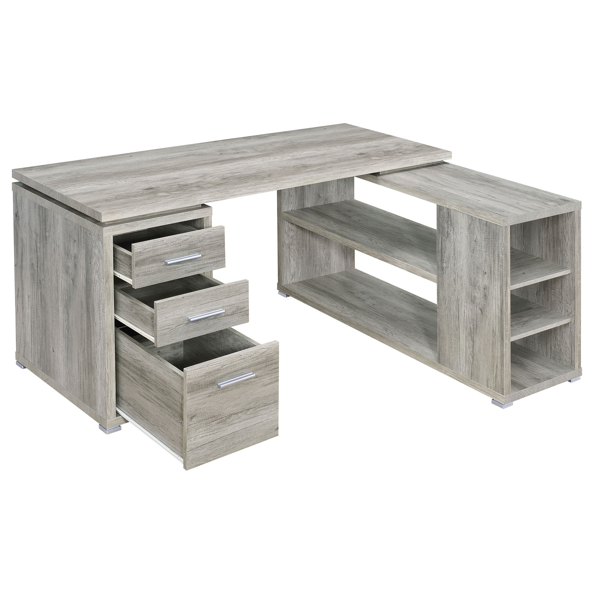 Yvette 60-inch 3-drawer L-Shape Computer Desk Grey Driftwood-CoasterEveryday