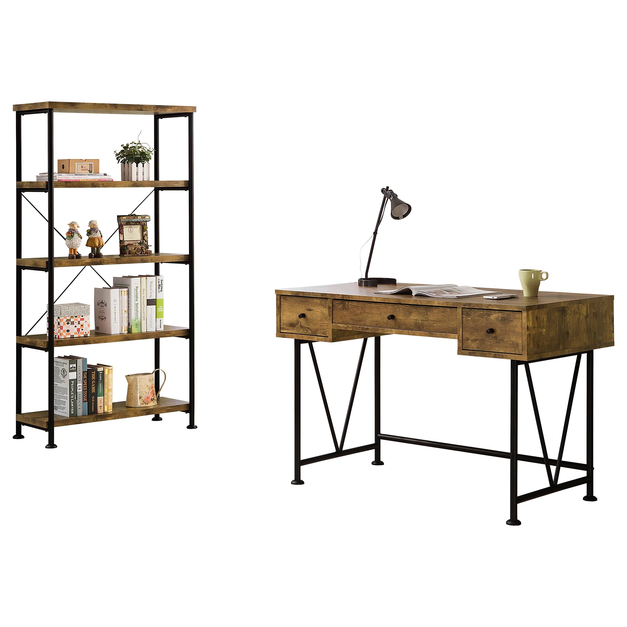 Analiese 2-piece Computer Desk Bookcase Set Rustic Nutmeg-CoasterEveryday