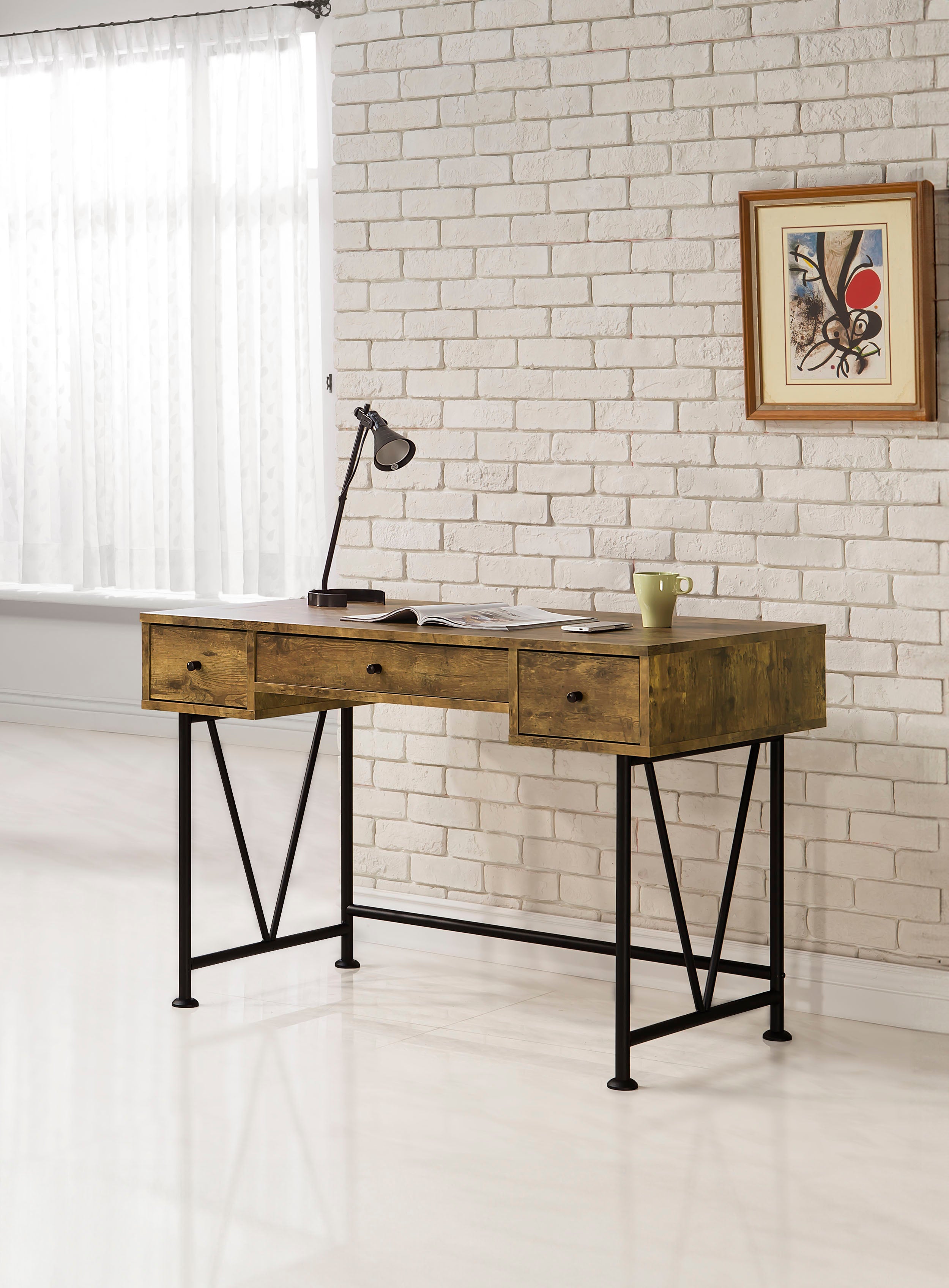 Analiese 47-inch 3-drawer Writing Desk Rustic Nutmeg-CoasterEveryday