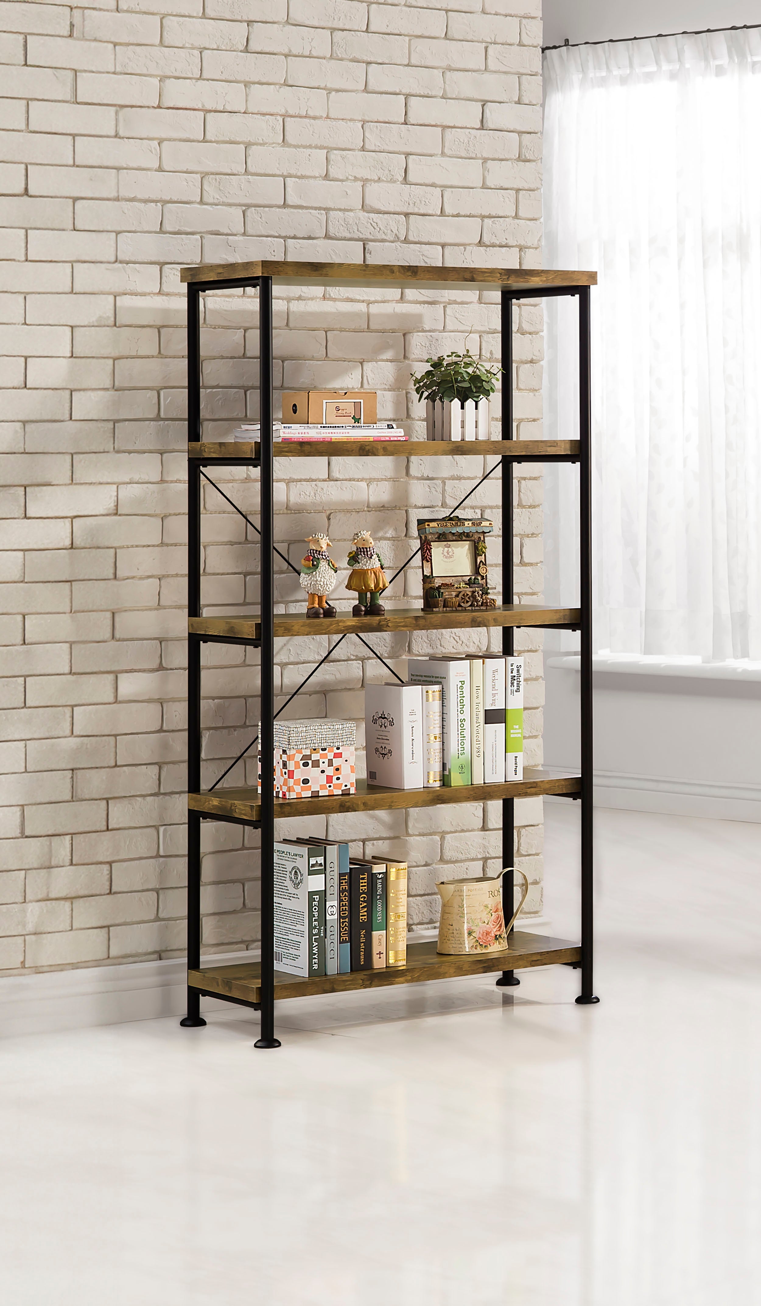 Analiese 63-inch 4-shelf Bookshelf Rustic Nutmeg-CoasterEveryday