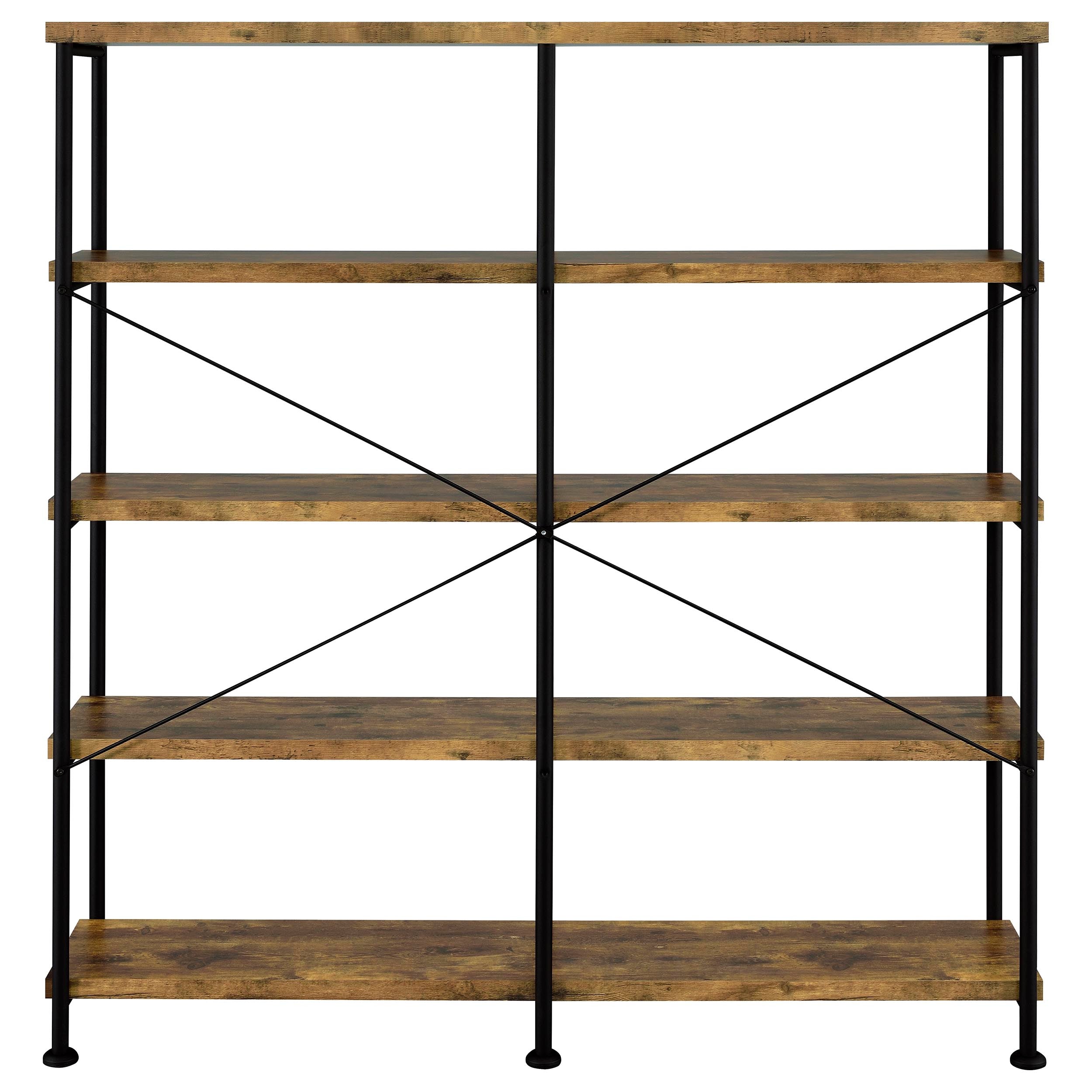 Analiese 63-inch 4-shelf Double Bookshelf Rustic Nutmeg-CoasterEveryday