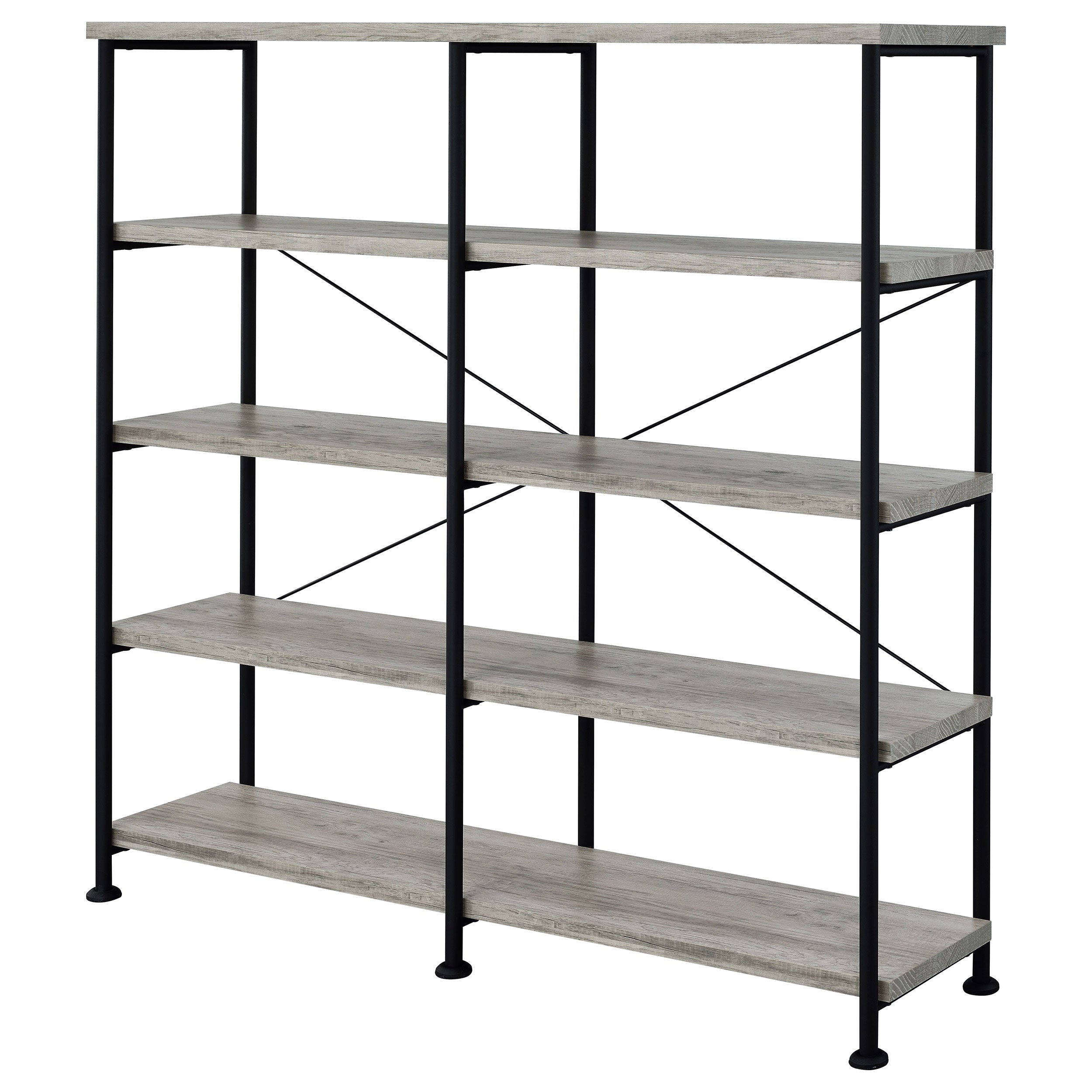 Analiese 63-inch 4-shelf Double Bookshelf Grey Driftwood-CoasterEveryday
