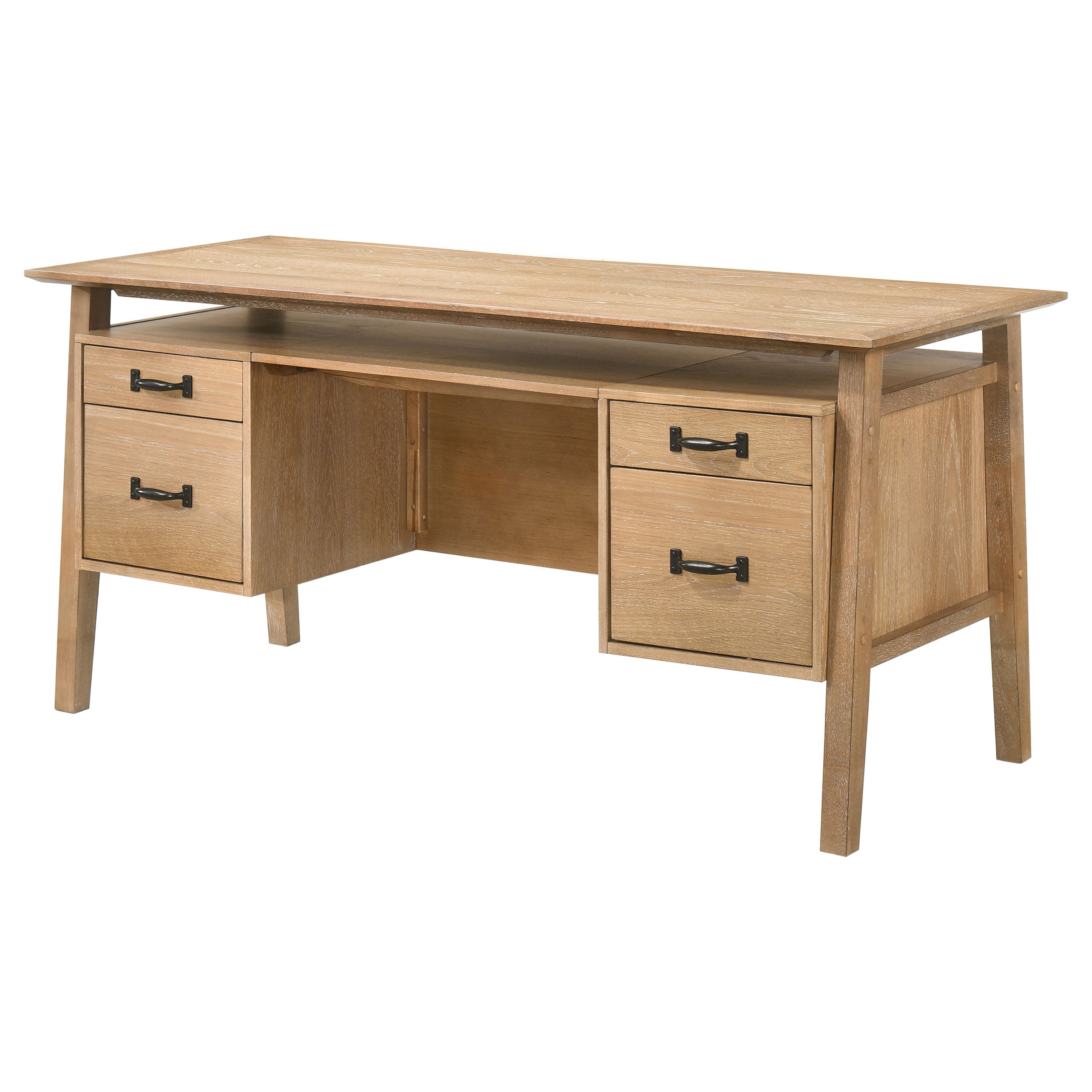 Goodson 64-inch 4-Drawer Double Pedestal Computer Desk Distressed Light Brown-