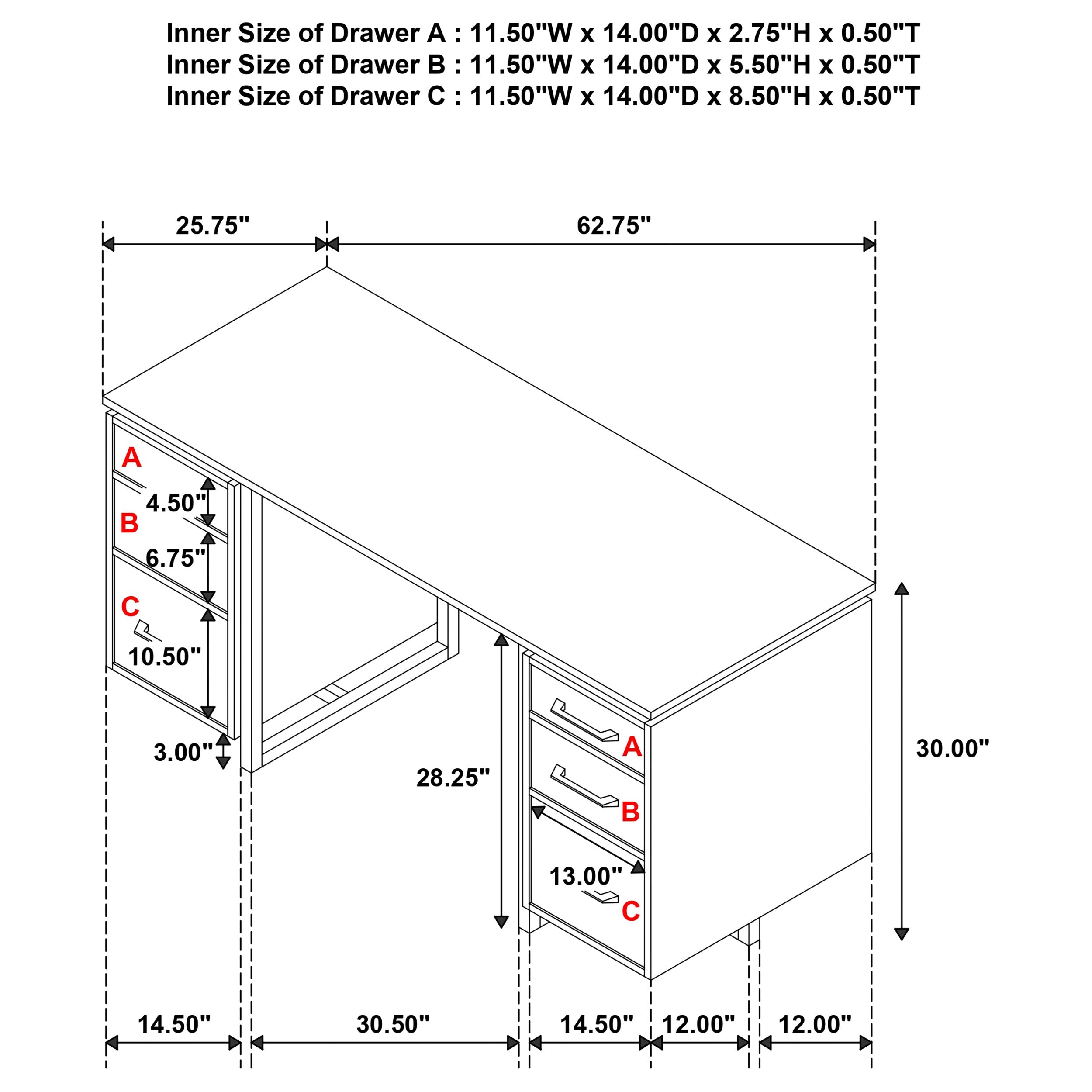 Berhalter 6-Drawer Double Pedestal File Computer Desk-