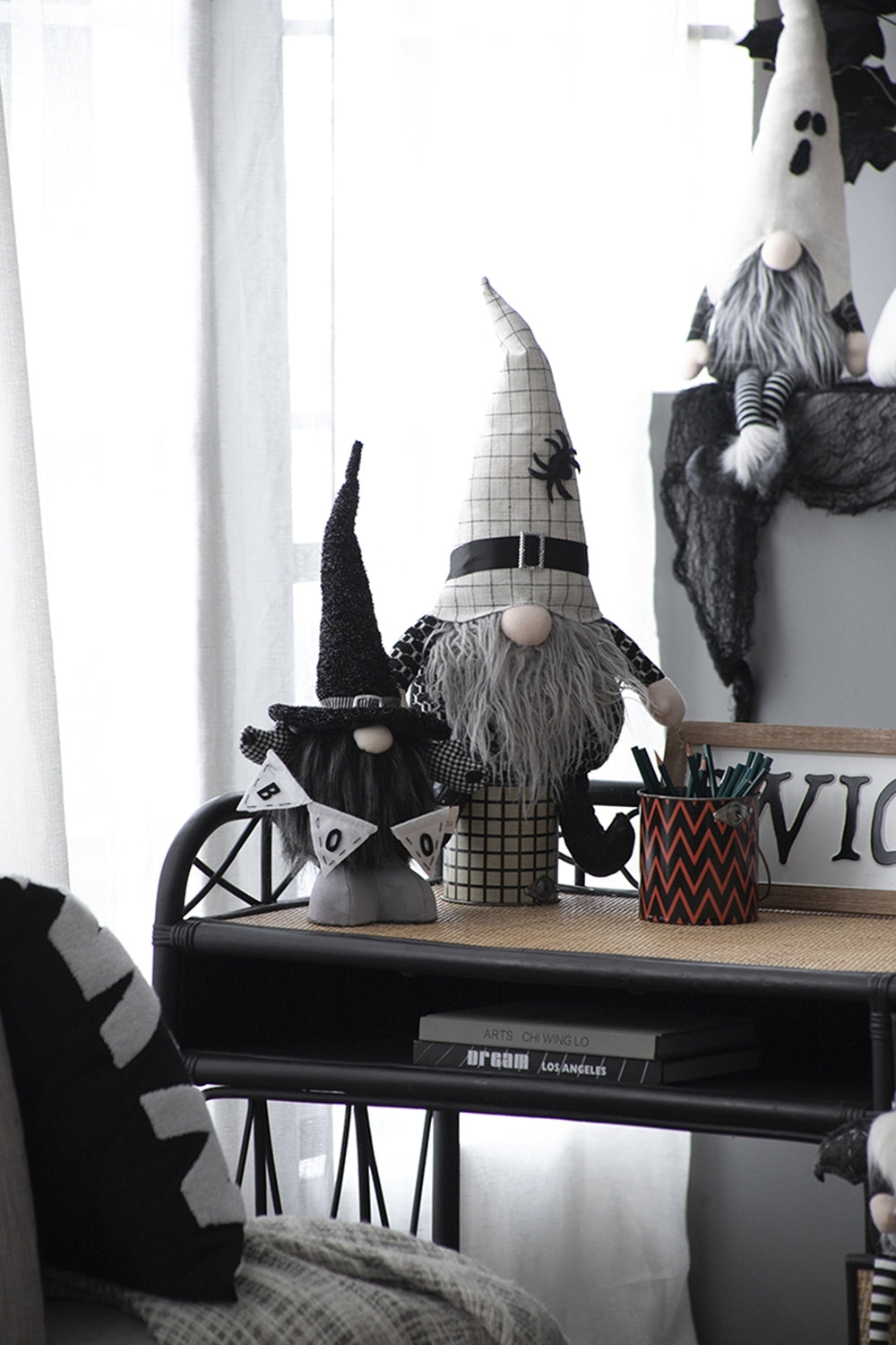 23.5" Halloween Gnome – Fabric Sitting Decor with White Hat & Spider Accent
