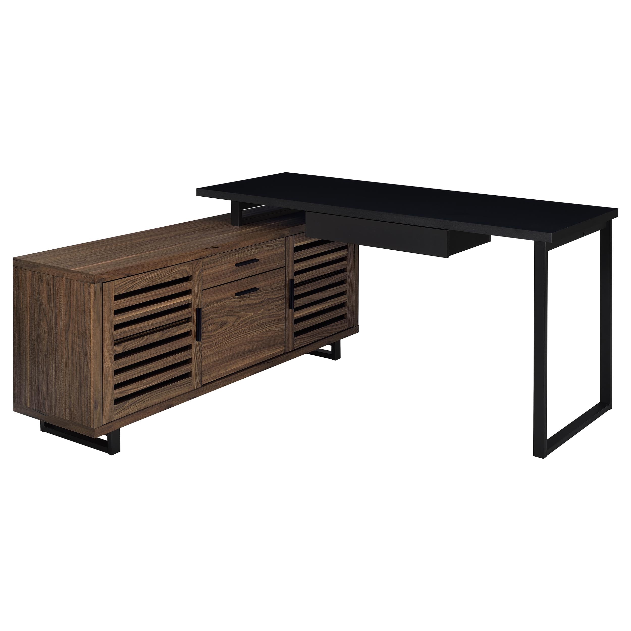 Maddox 60-inch L-Shape Office Computer Desk Black and Walnut-