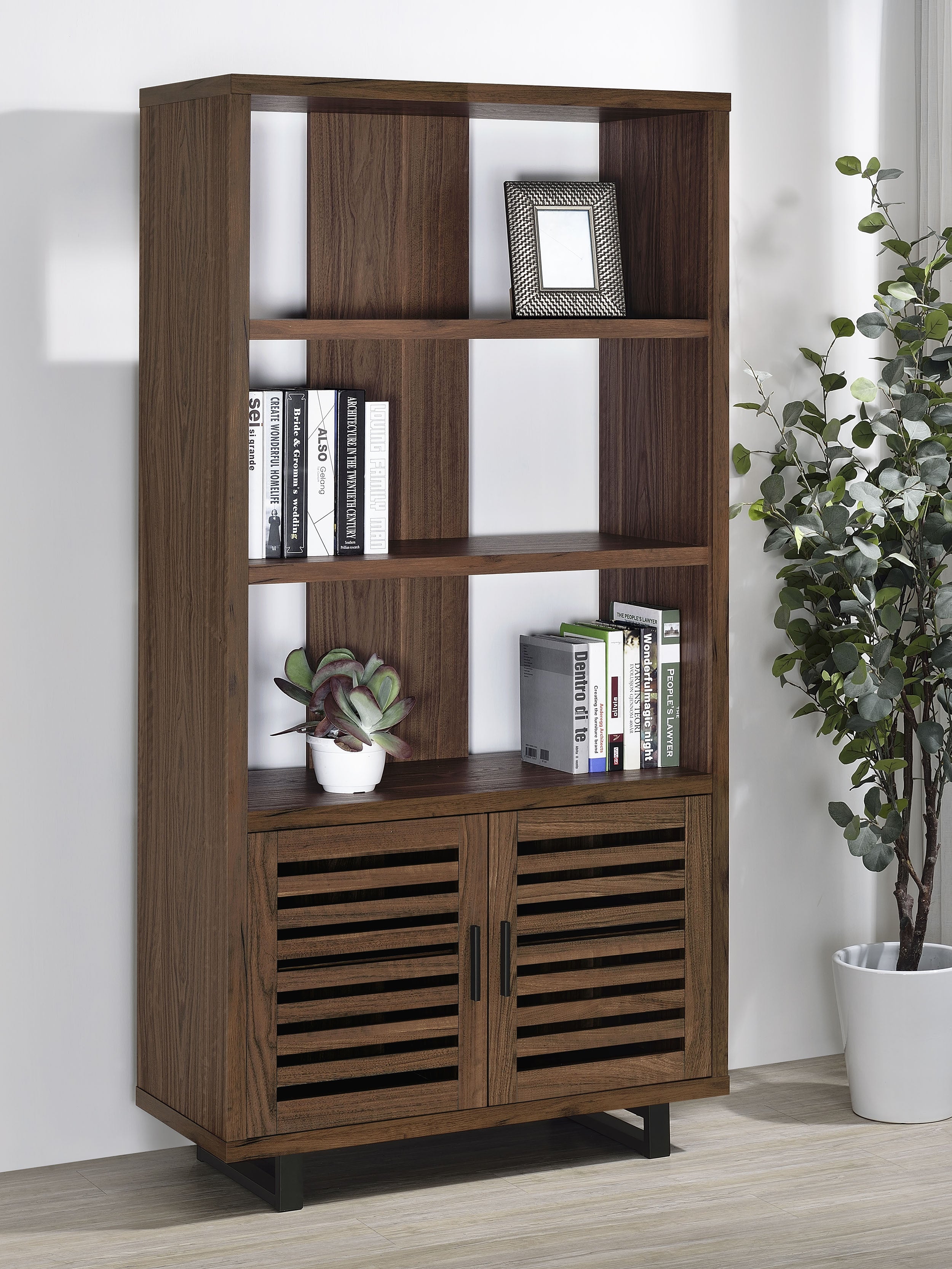 Maddox 71-inch 3-shelf Cabinet Bookcase Walnut-