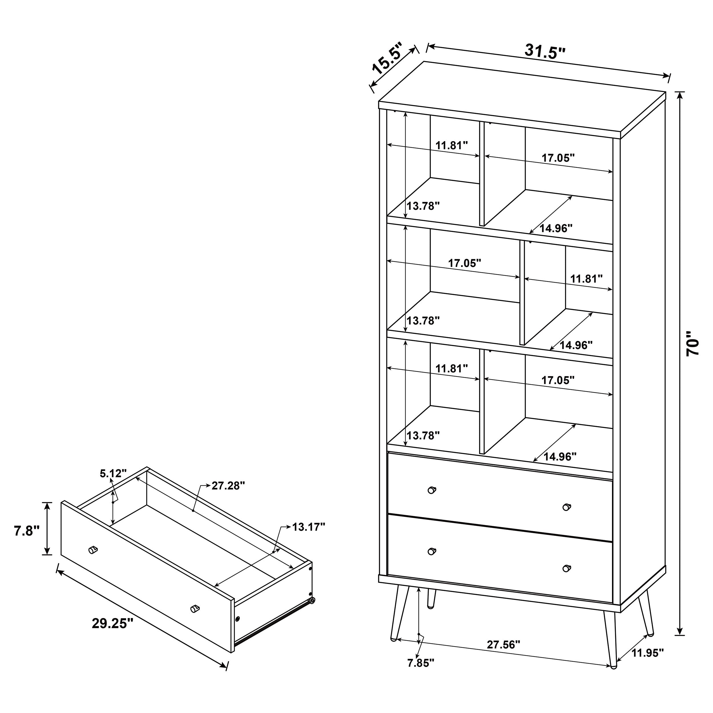 Maeve 70-inch 3-shelf Bookcase with Drawers Distressed Pine-