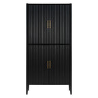 U_STYLE Modern Fluted Wine Cabinet with Glass Display & Stemware Rack