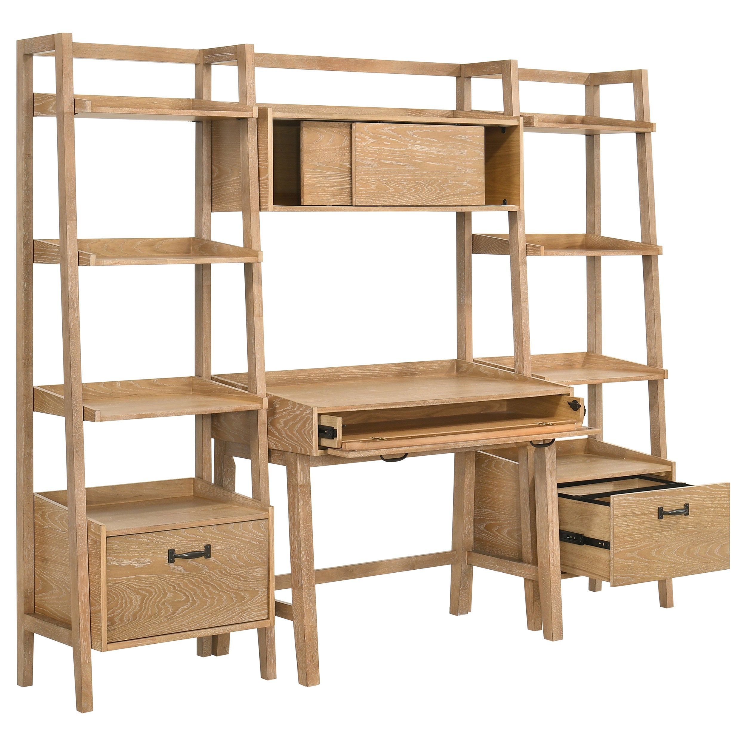 Fabian 4-piece Computer Desk and Bookshelf Set Distressed Light Brown-