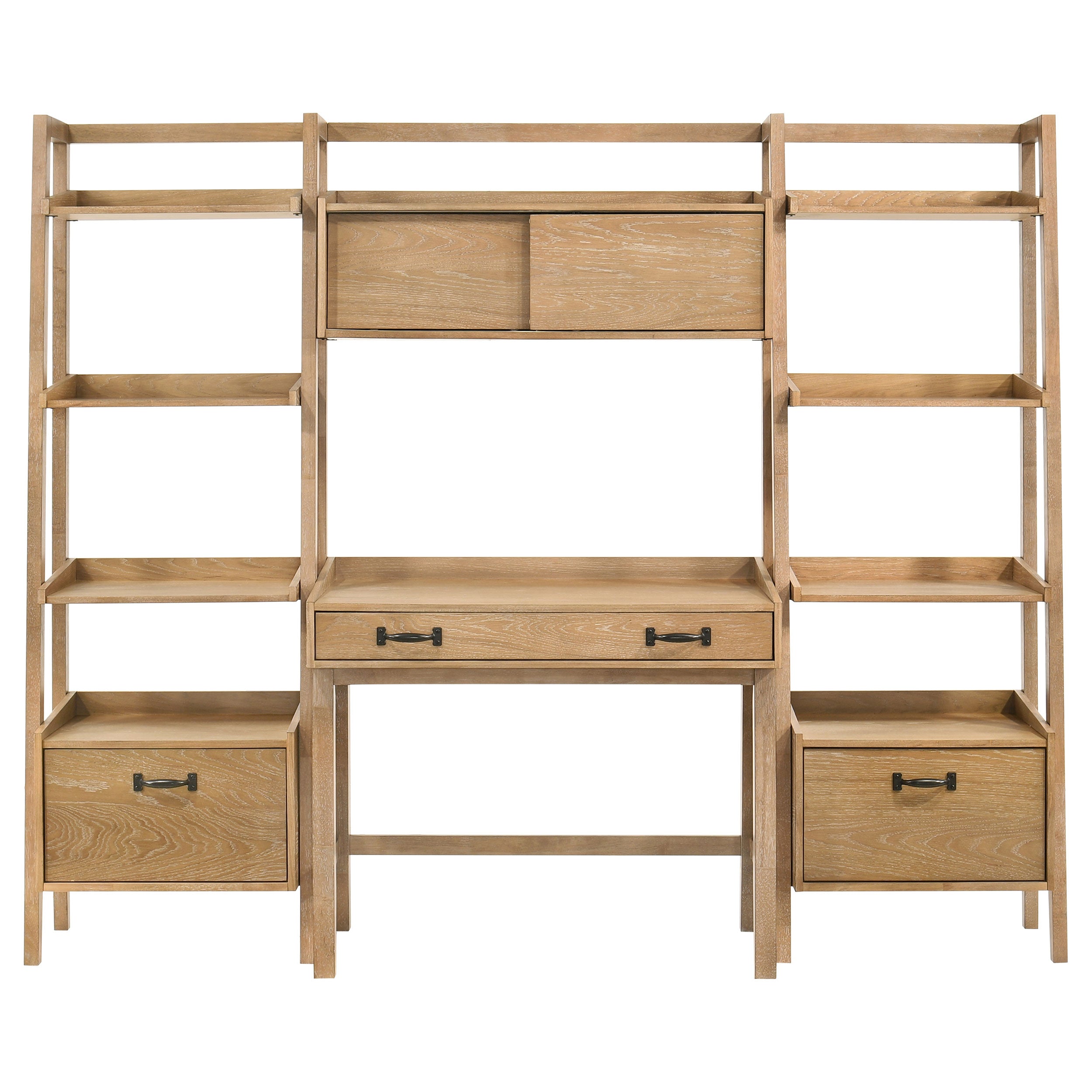 Fabian 4-piece Computer Desk and Bookshelf Set Distressed Light Brown-
