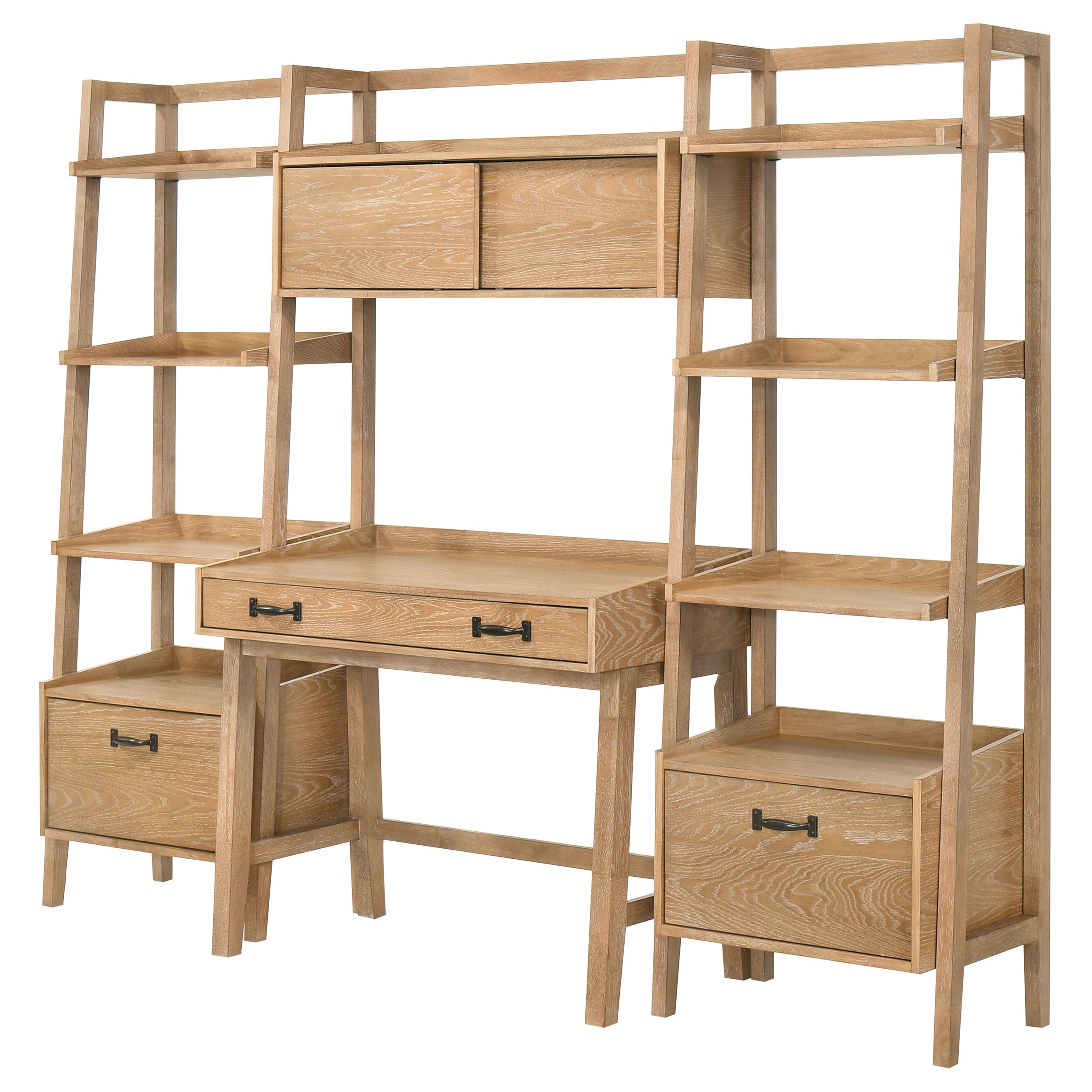 Fabian 4-piece Computer Desk and Bookshelf Set Distressed Light Brown-