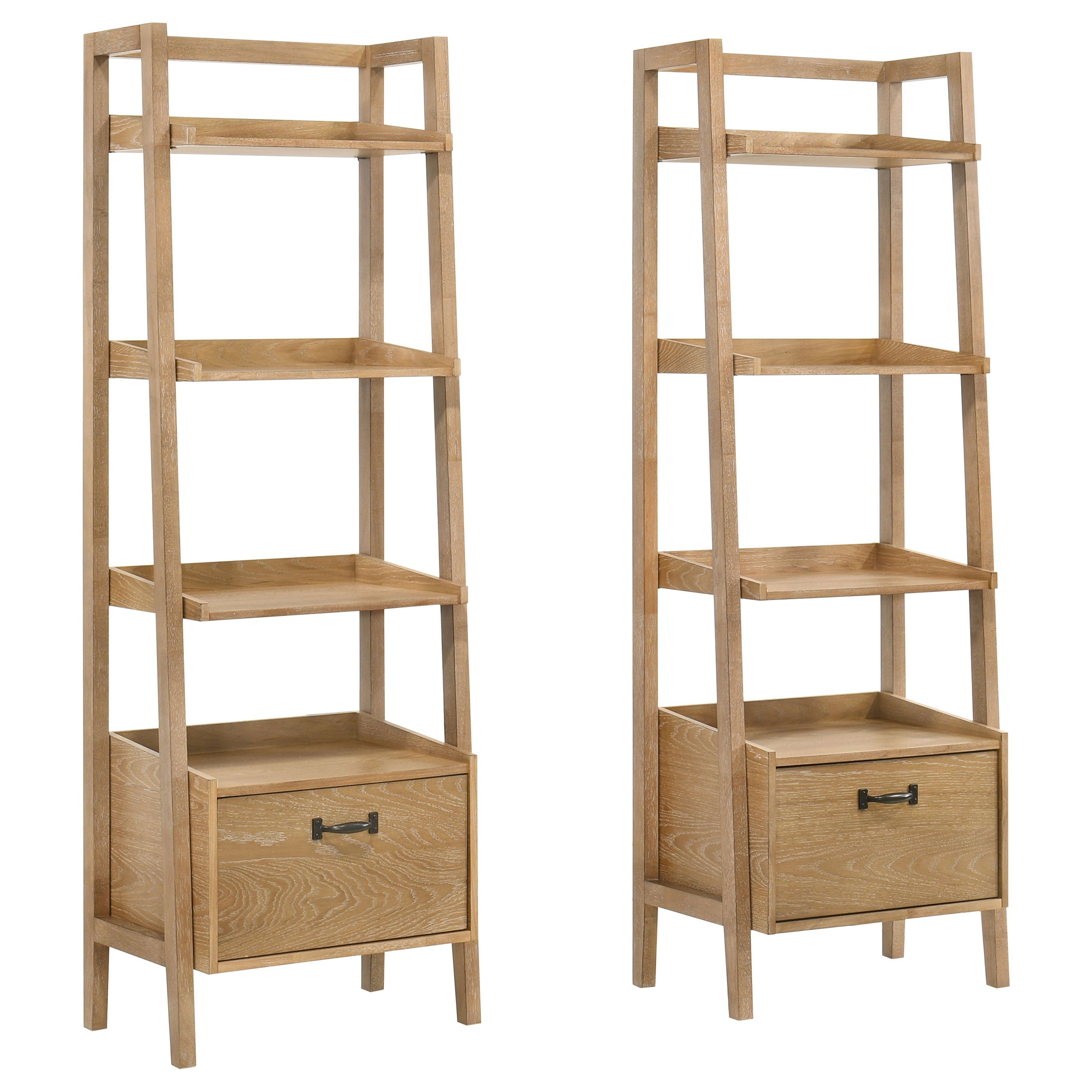 Fabian 2-piece 3-shelf Bookshelf with Drawer Distressed Light Brown-