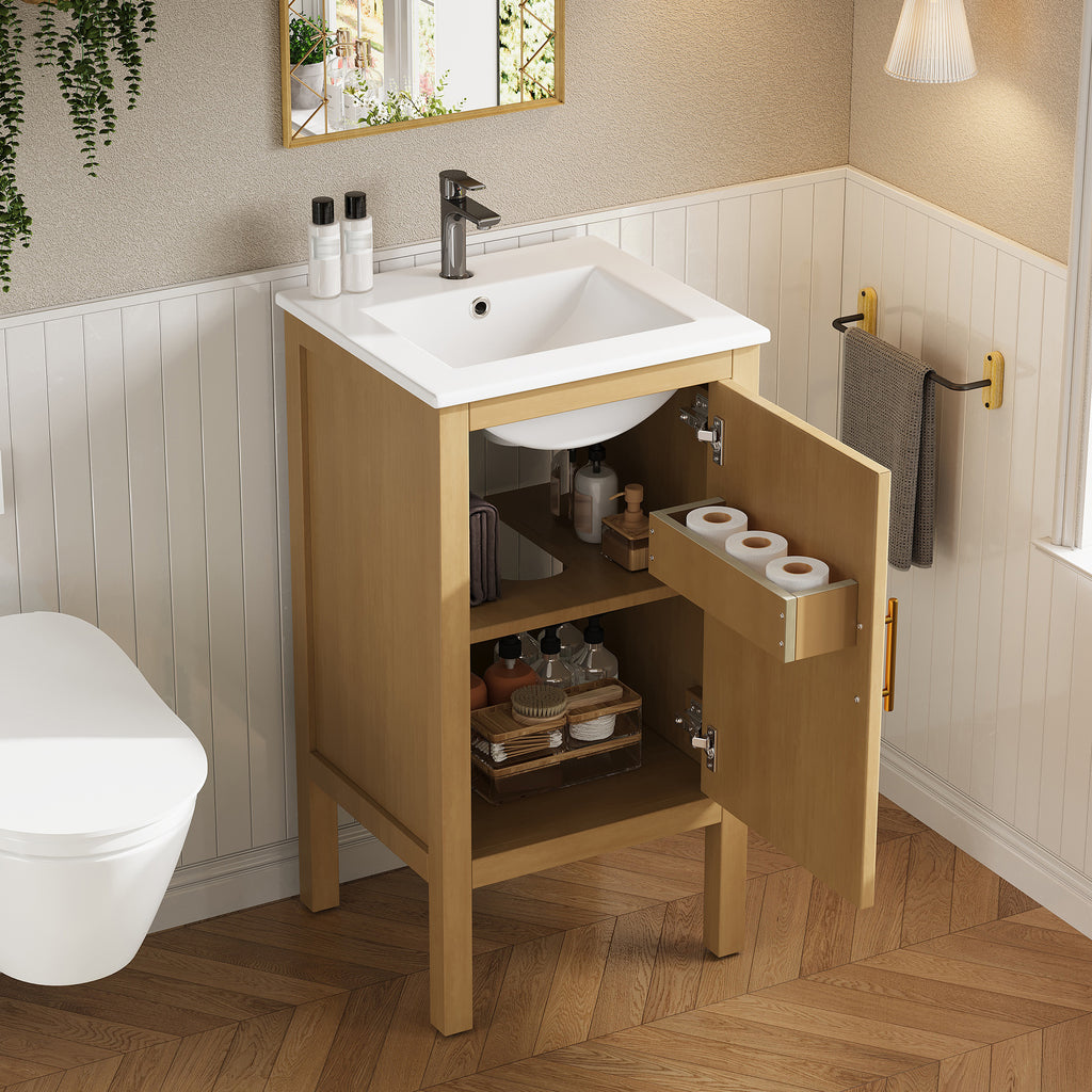 18" Bathroom Cabinet with Storage and Ceramic Sink