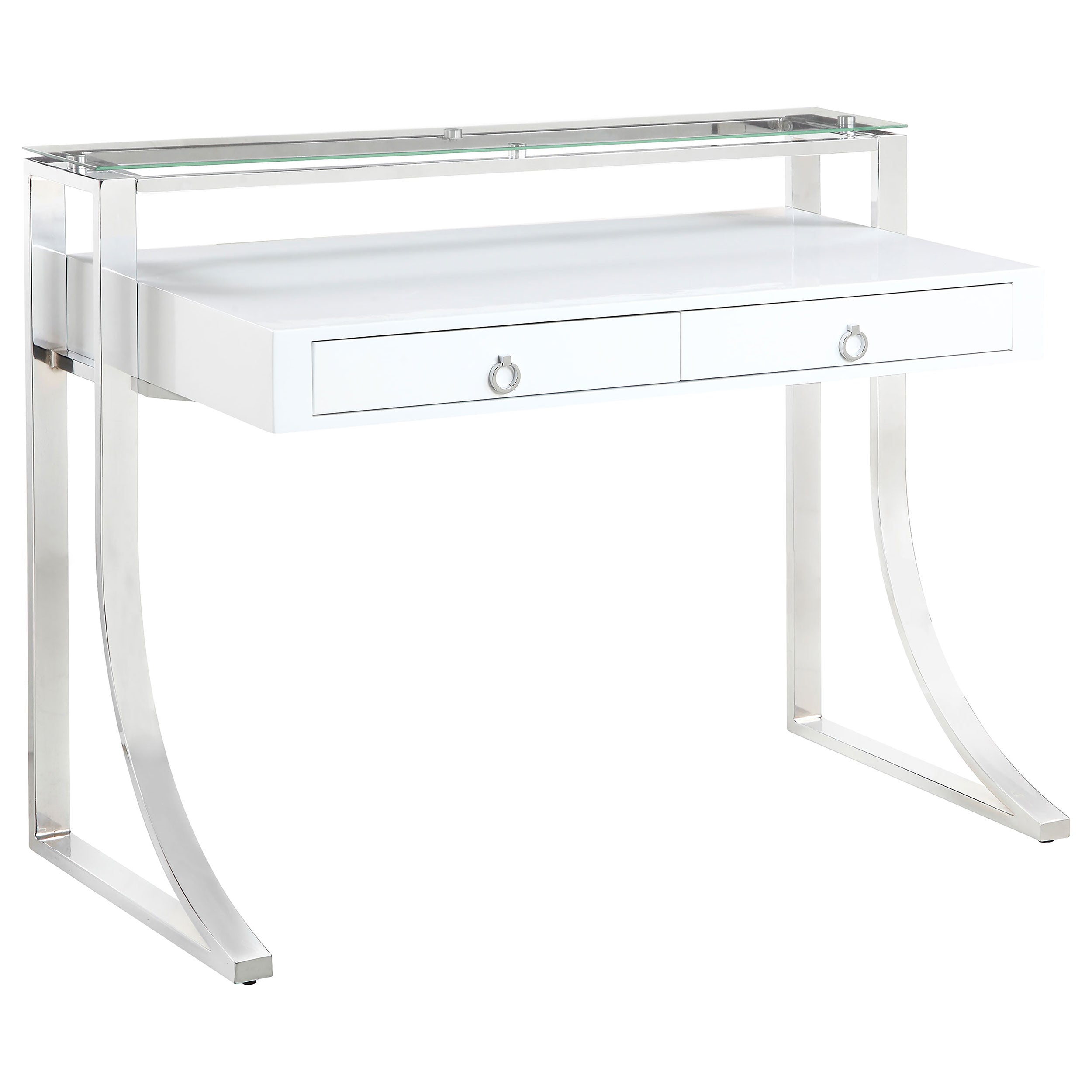 Gemma 48-inch 2-drawer Writing Desk White High Gloss-CoasterEssence