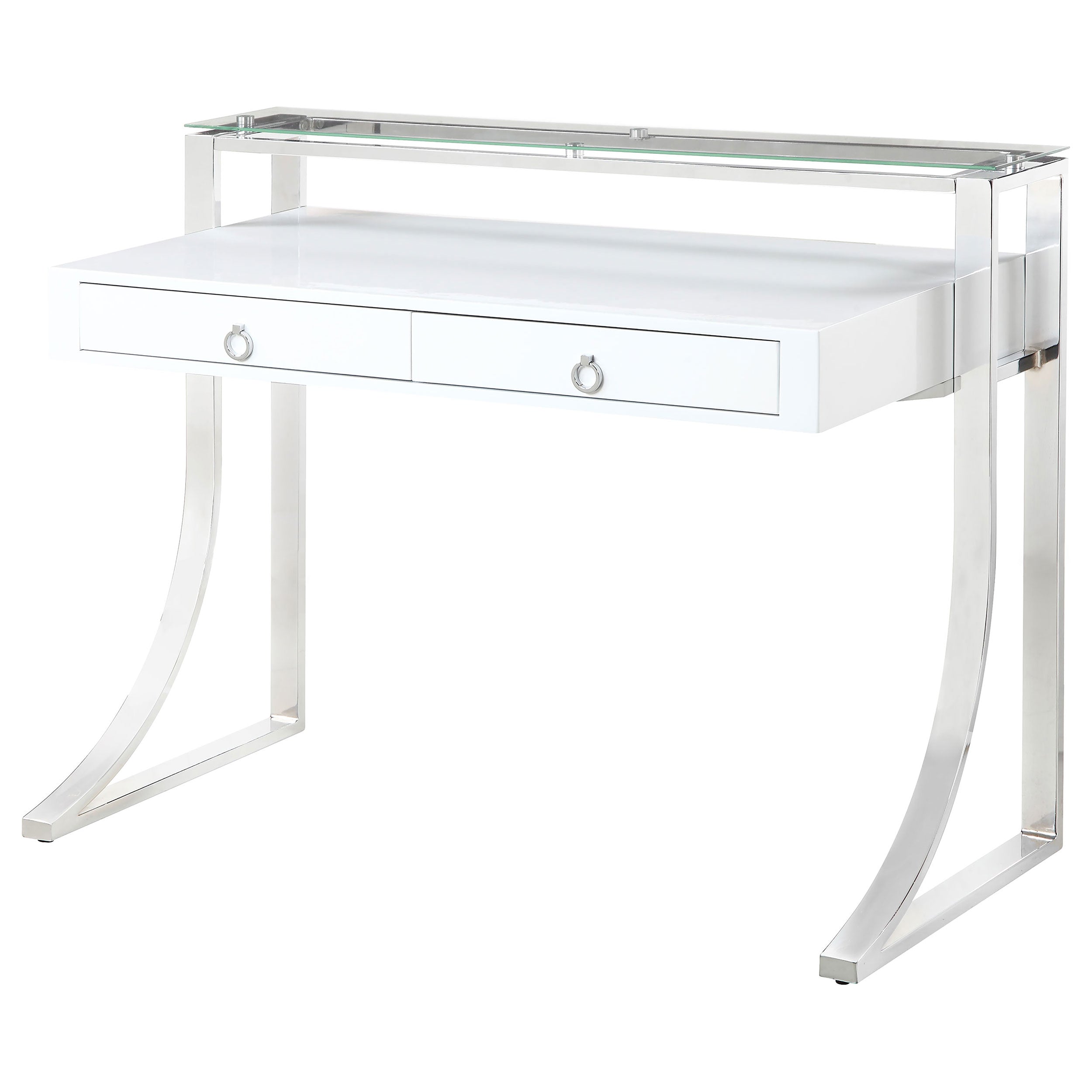 Gemma 48-inch 2-drawer Writing Desk White High Gloss-CoasterEssence