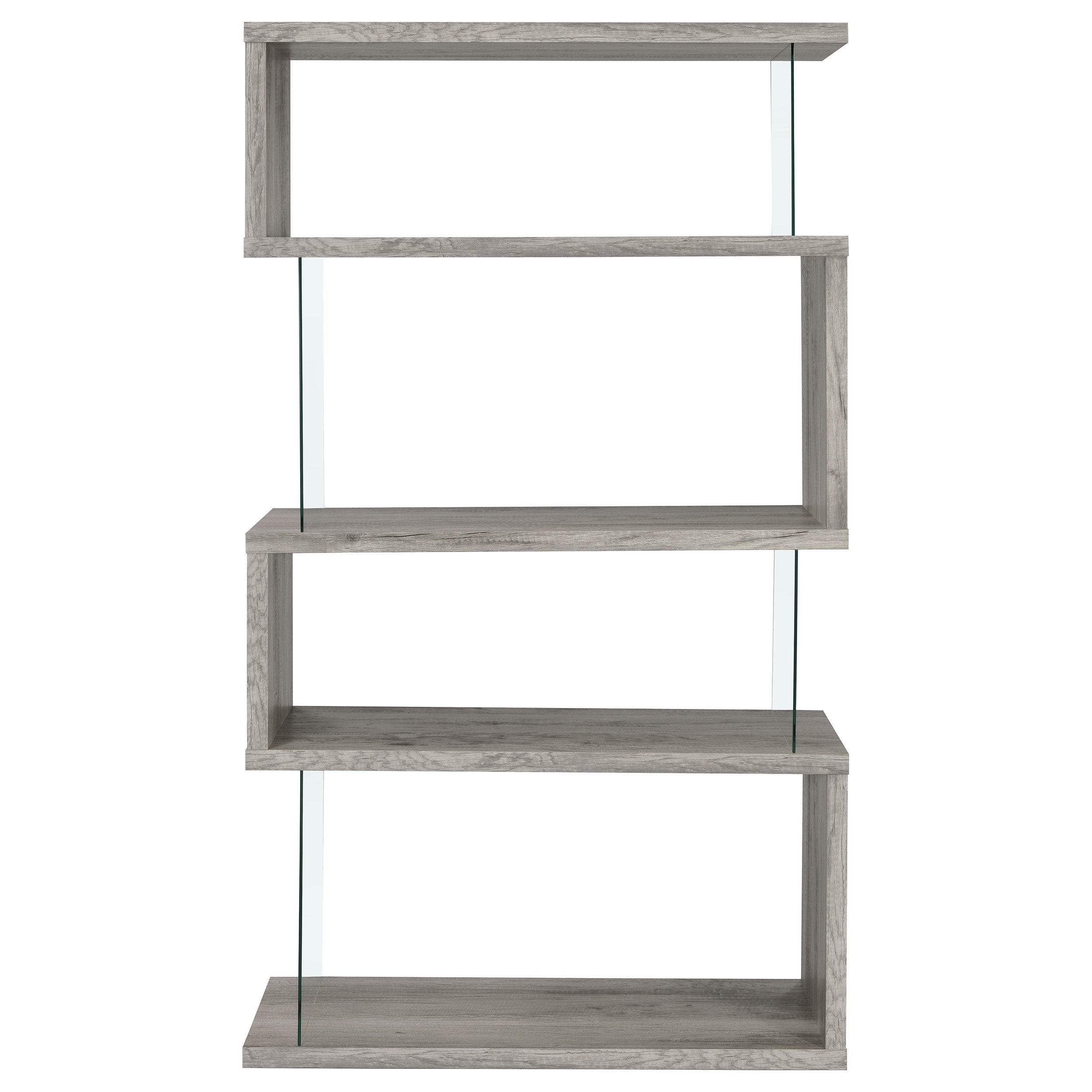 Emelle 63-inch 4-shelf Glass Panel Bookshelf Grey Driftwood-CoasterEssence