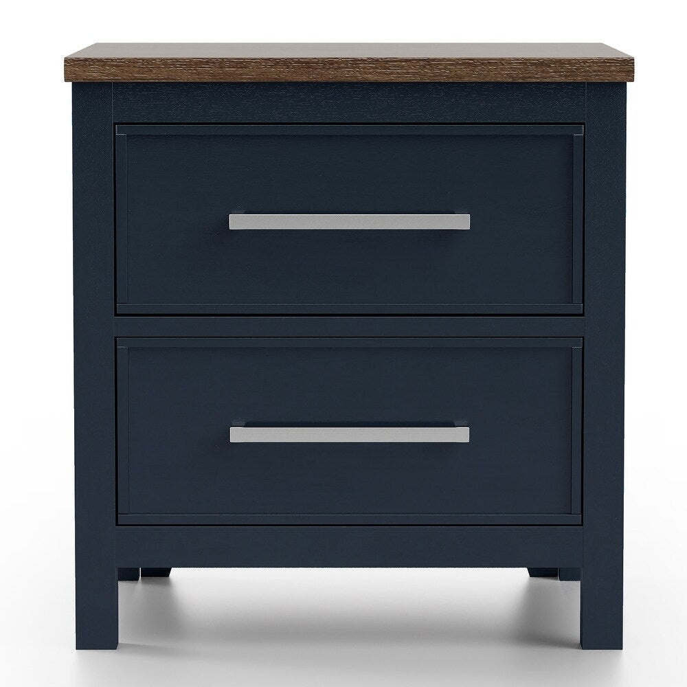 Modern Farmhouse Style 1pc Nightstand Two Tone Design English Dovetail Drawers Nickel Handles Recessed Panel