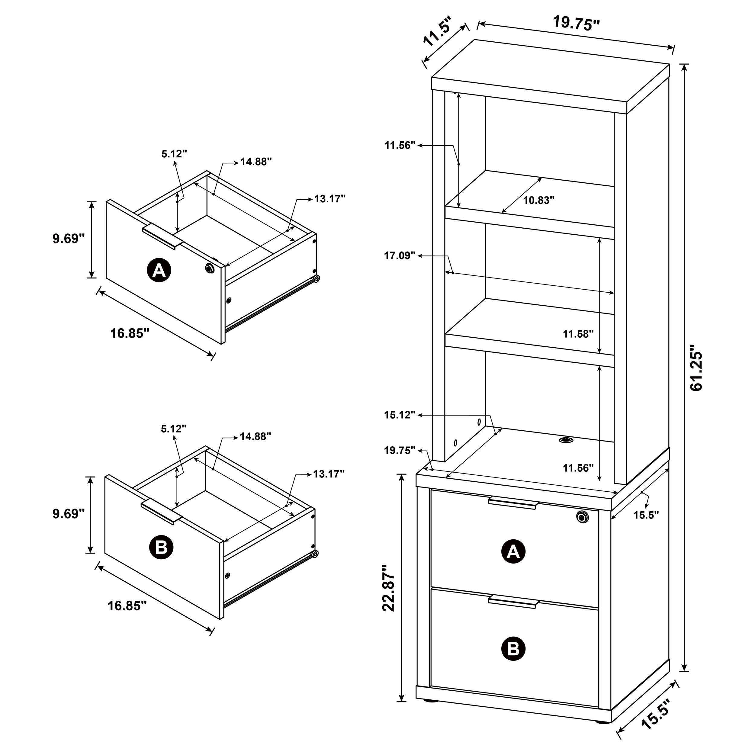 Westpark 3-shelf Bookcase USB and Lockable Drawer Mango-