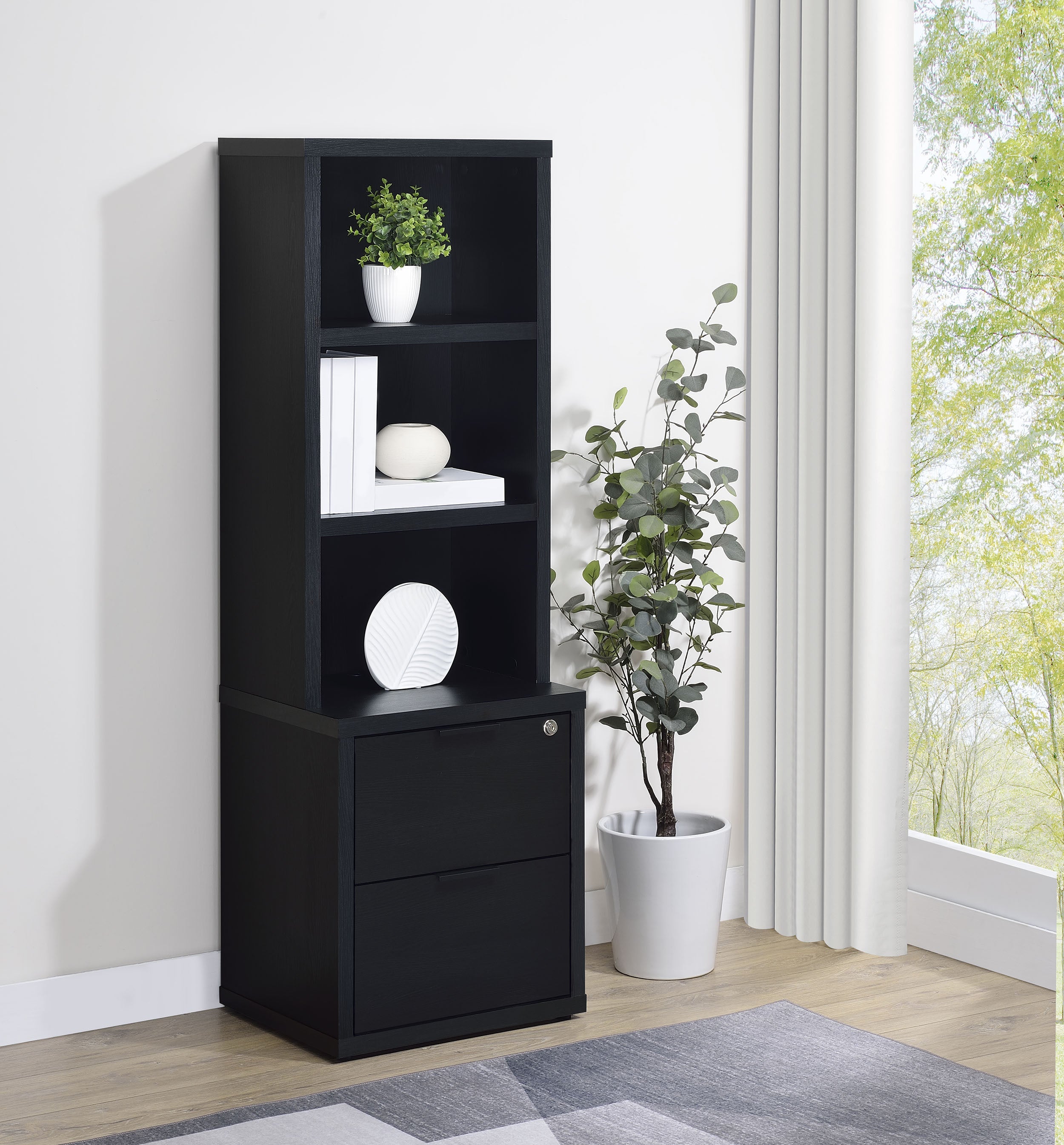 Westpark 3-shelf Bookcase USB and Lockable Drawer Black-