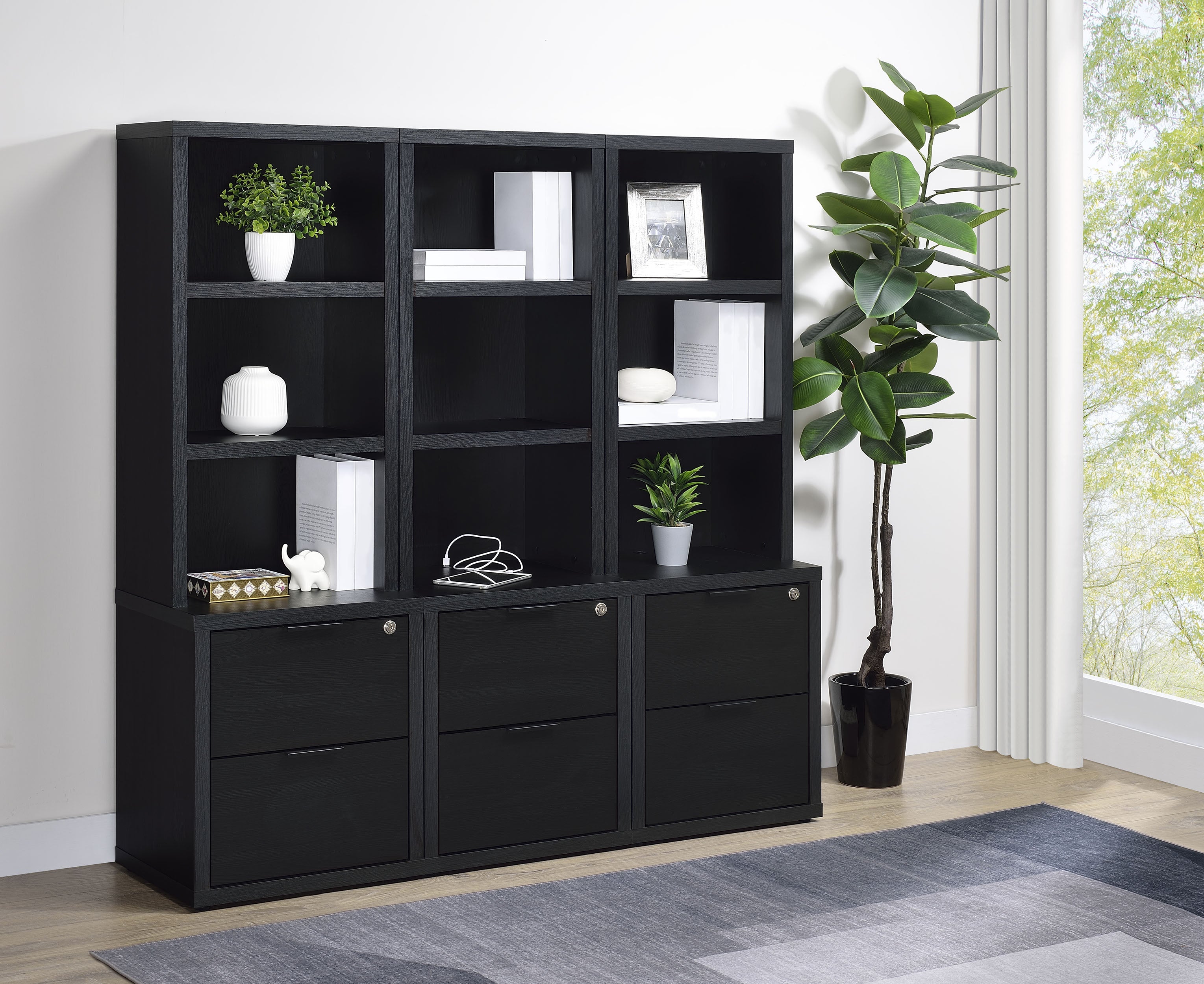 Westpark 3-shelf Bookcase USB and Lockable Drawer Black-