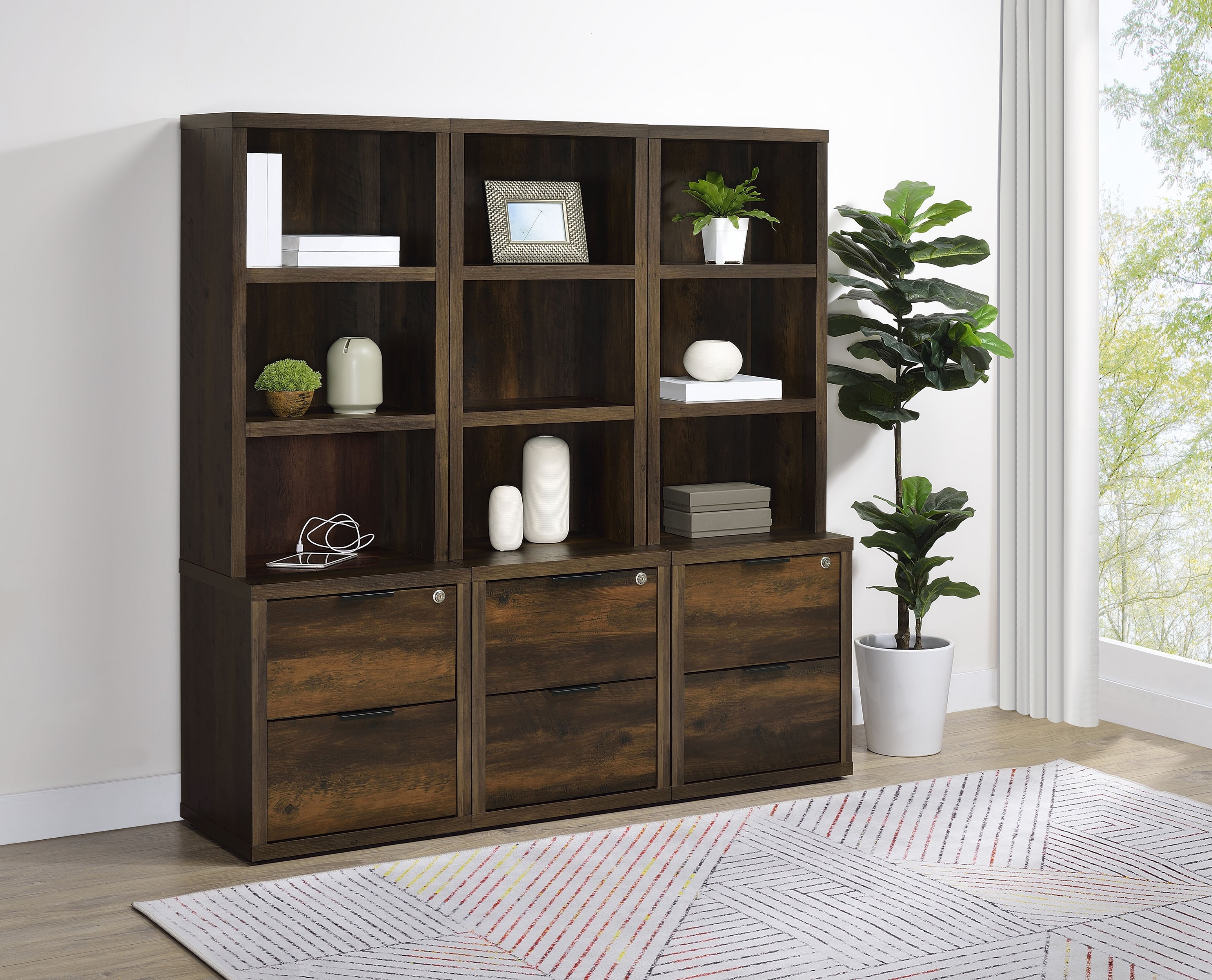 Westpark 3-shelf Bookcase USB and Lockable Drawer Dark Pine-