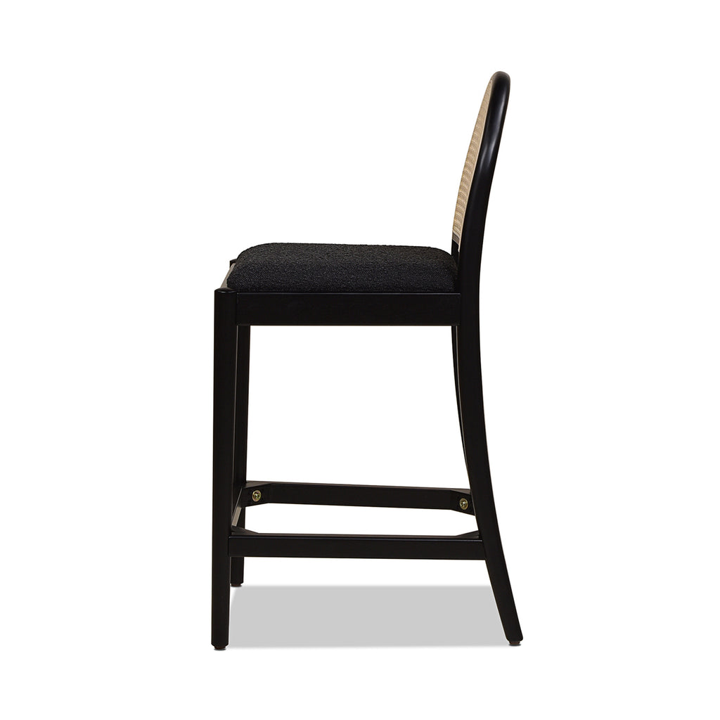 Panama 26.5" Curved Back Cane Rattan Counter Stool, Set of 2, Ebony