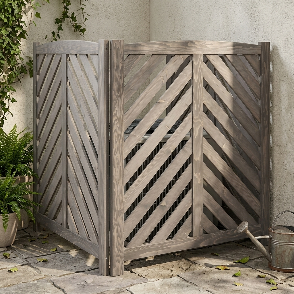 Air Conditioner Fence Screen, 3-Panel Cedar Privacy Screen, 33"W x 38"H, Gray