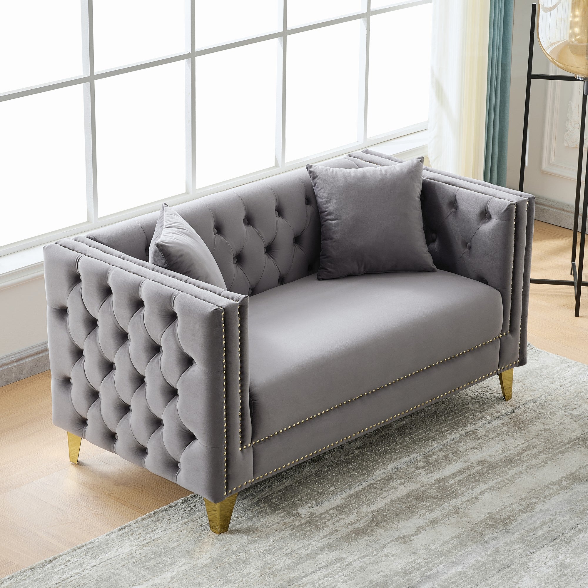 58" Chesterfield Velvet Sofa - 2 Seater Modern Loveseat