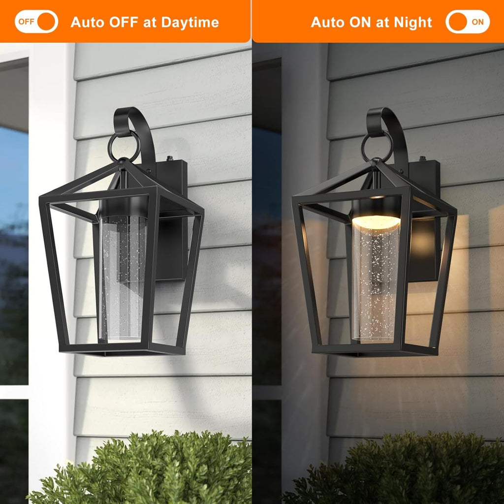 15-Inch Dimmable LED Outdoor Wall Sconce, Black Glass and Metal
